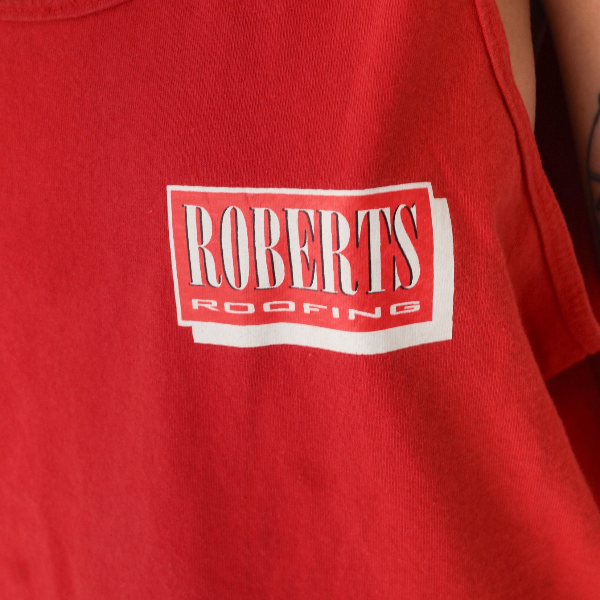 Y2K Robert's Roofing Graphic Tank Top Red Cotton Racerback Extra Large XXL