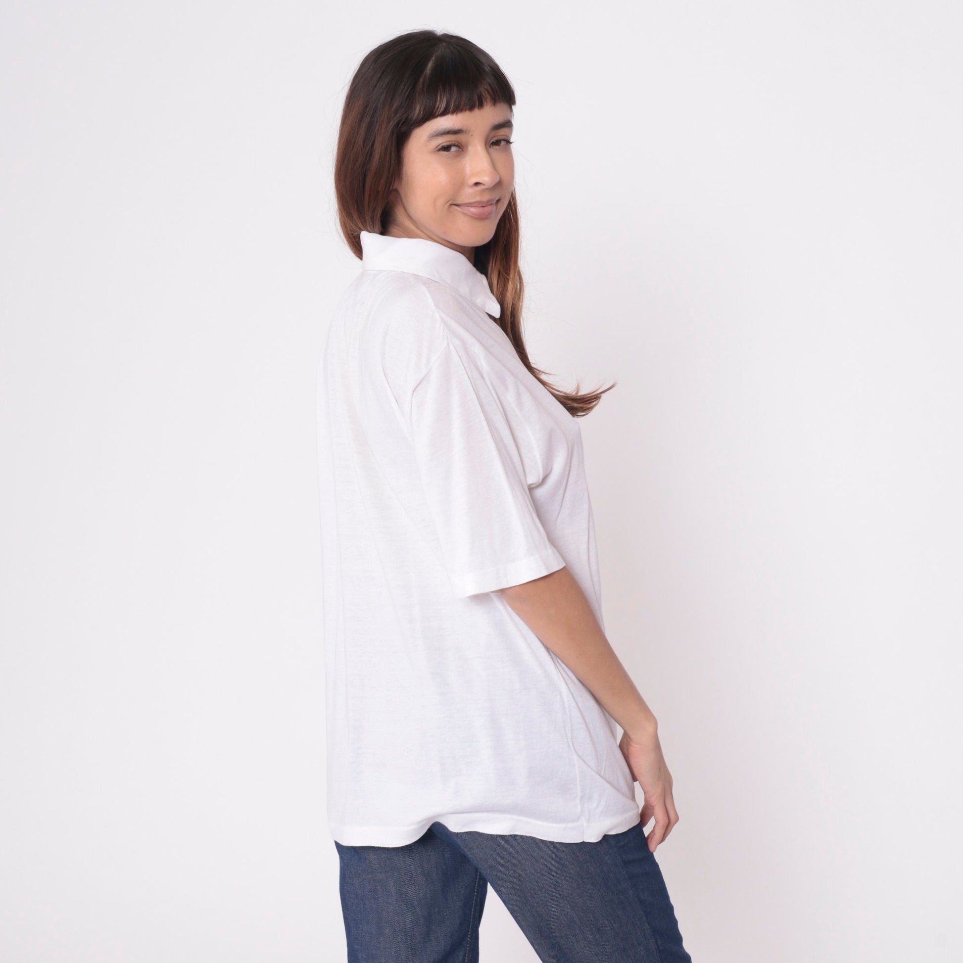 70s 80s Saks Fifth Avenue White Polo Shirt Semi-Sheer Cotton Button-Up Small