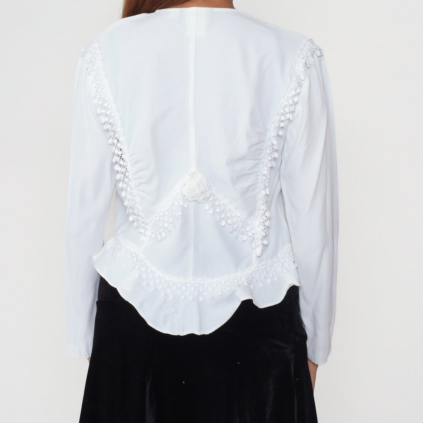 90s White Cropped Jacket Lace Collar Peplum Blazer Small S