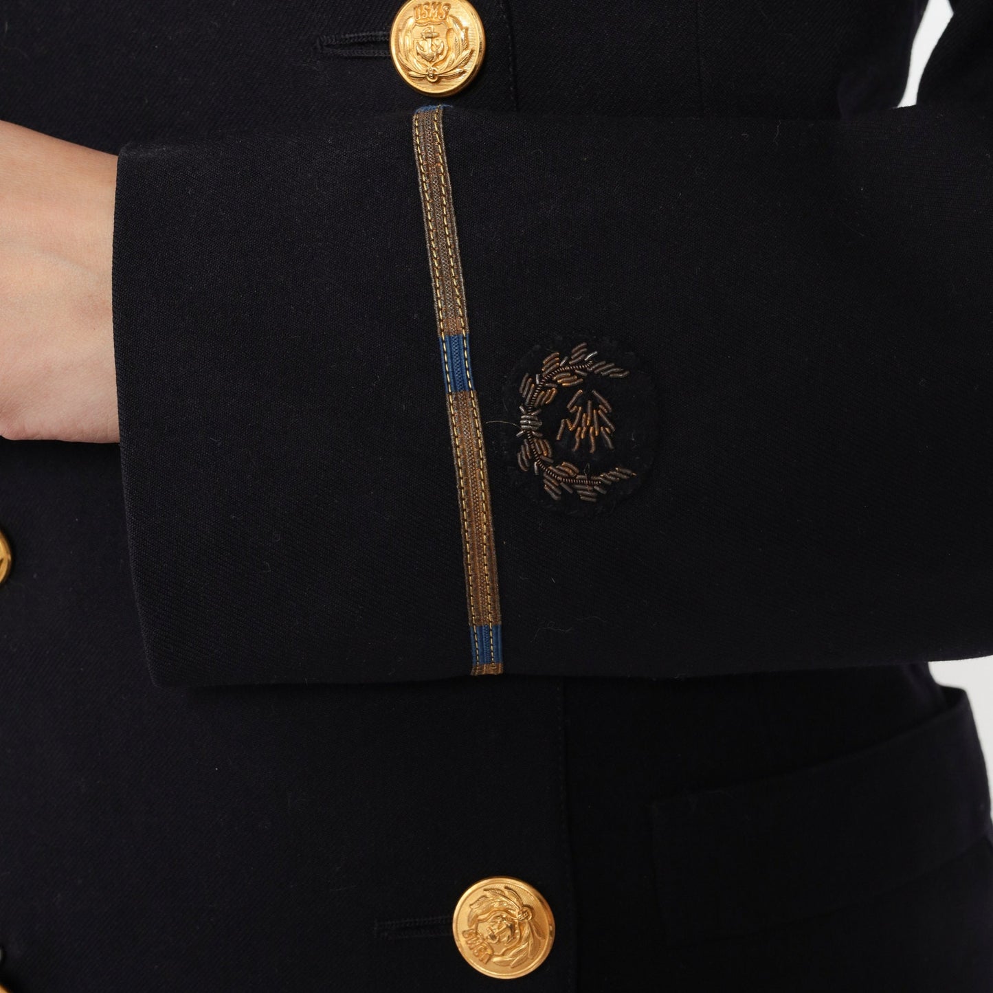 80s Wender and Goldstein Black Wool Double Breasted Blazer Gold Nautical Buttons Small S