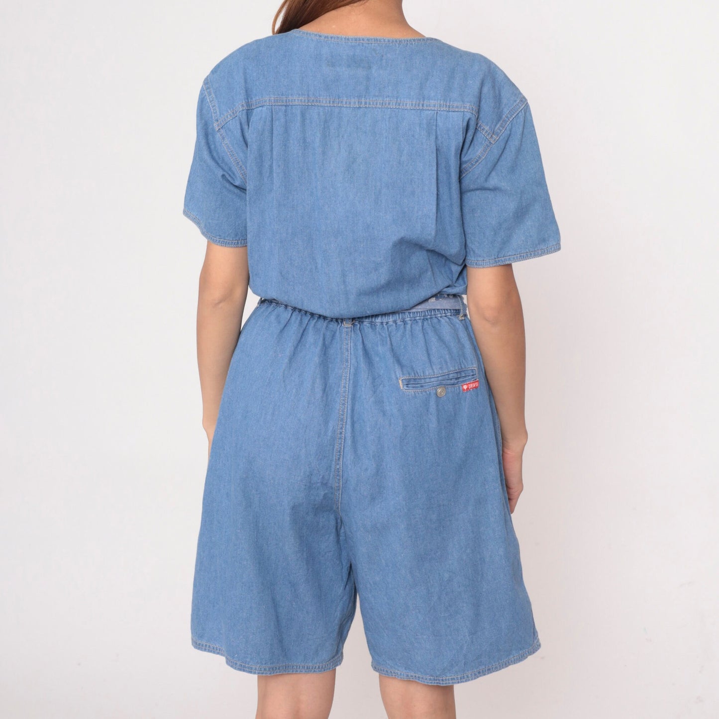 90s Gloria Vanderbilt Denim Romper Blue Jean Button-Up Playsuit Small