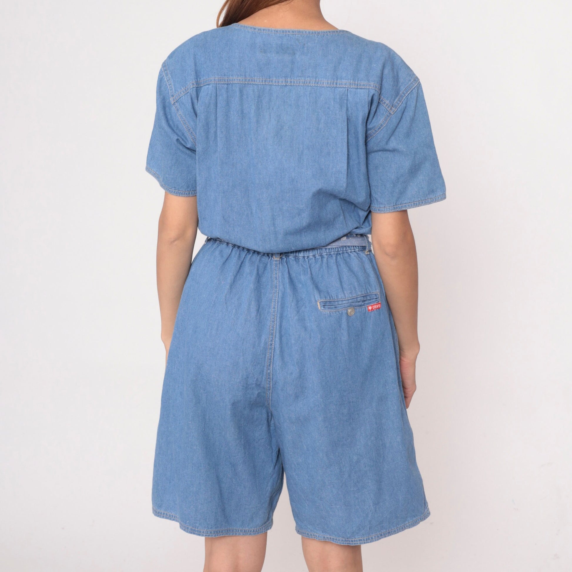 90s Gloria Vanderbilt Denim Romper Blue Jean Button-Up Playsuit Small