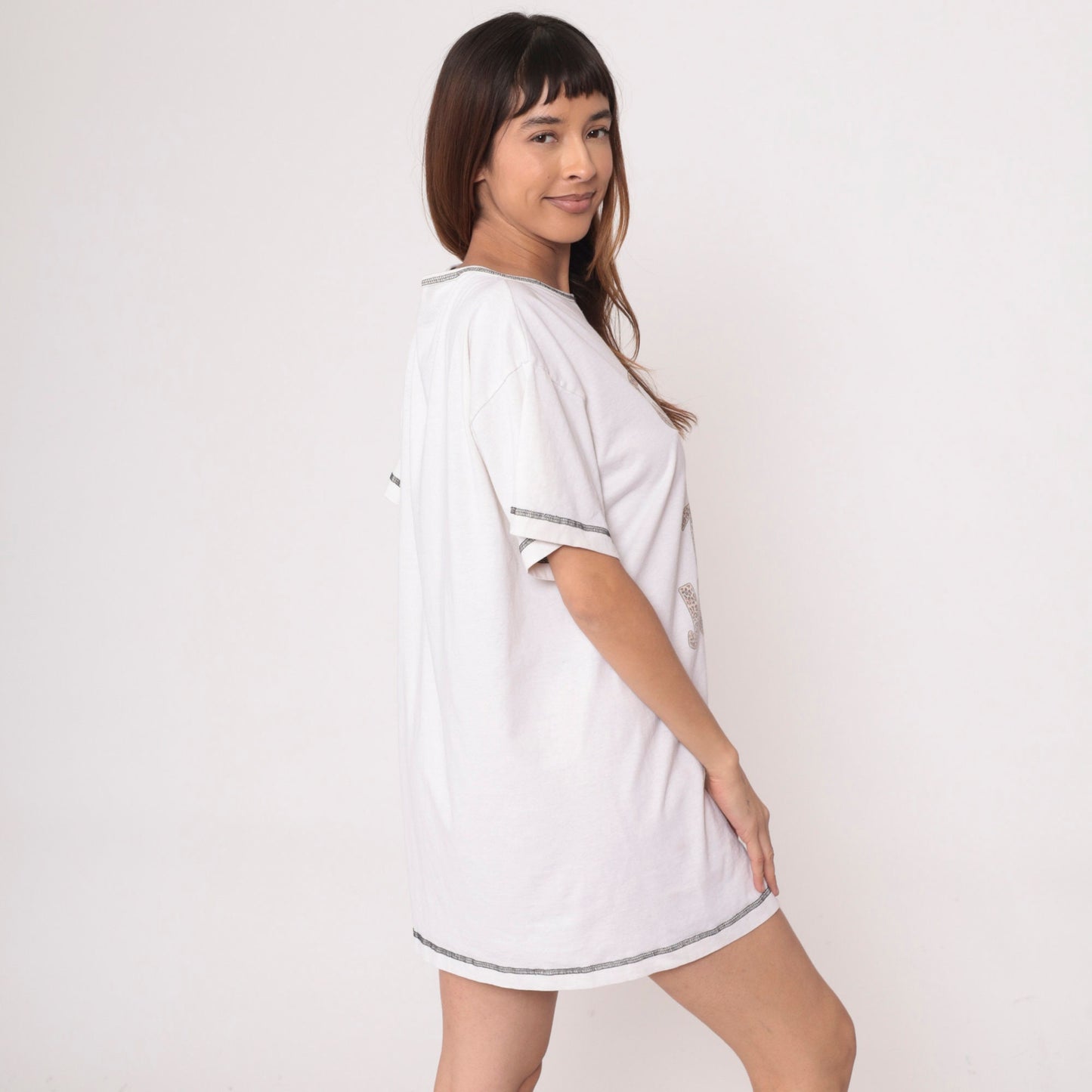 90s Tiger Print T-Shirt Dress Queen of the Jungle Graphic Mini Nightie White Small
