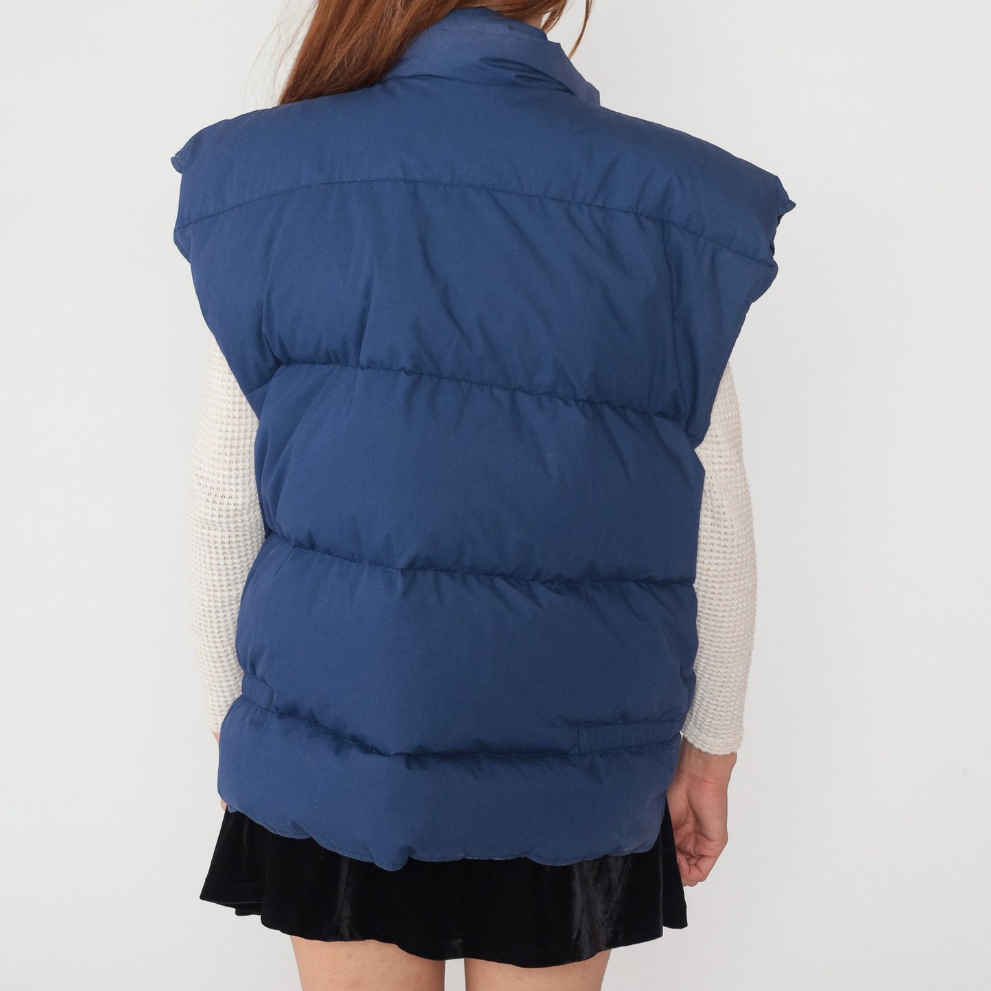 90s Navy Blue Down Puffer Vest Sleeveless Zip Snap Jacket Large L