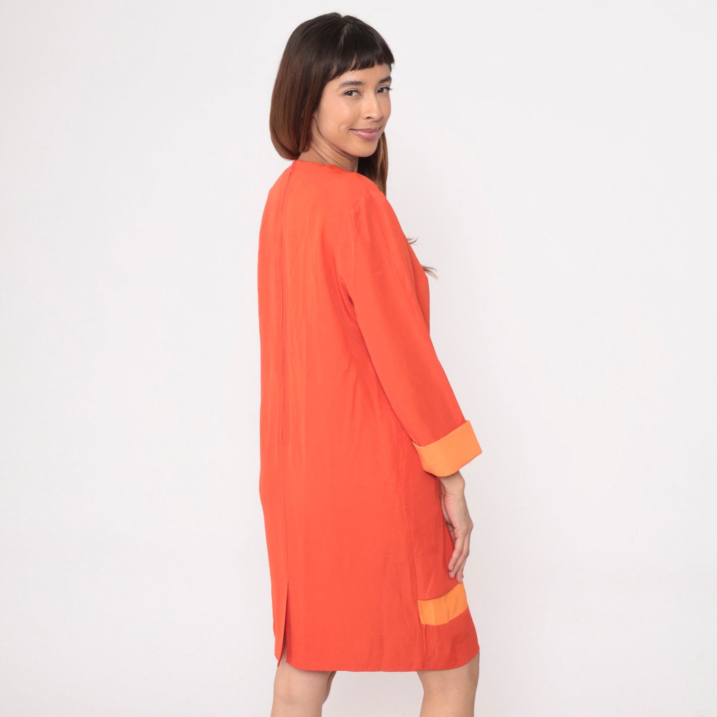 80s Orange Two-Tone Shift Dress with Attached Jacket Mini Medium