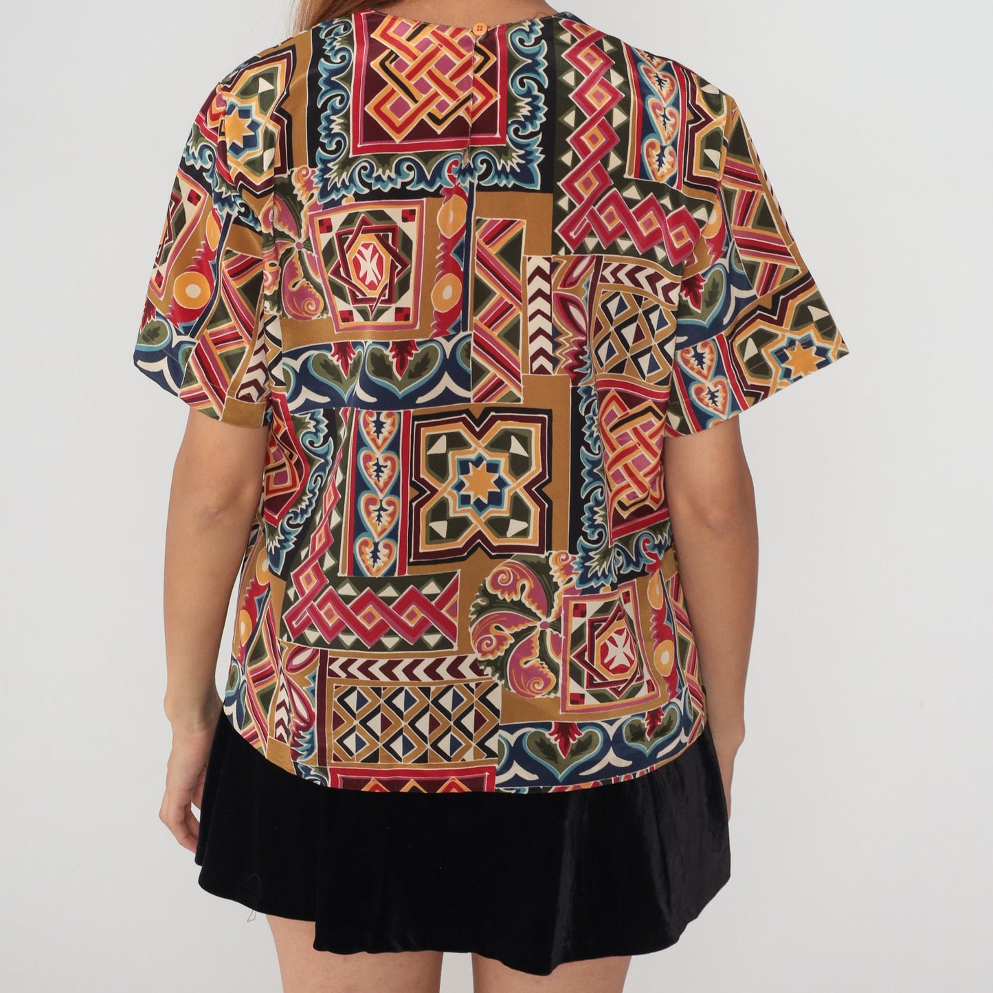 90s Geometric Abstract Print T-Shirt Heart Diamond Pattern Large