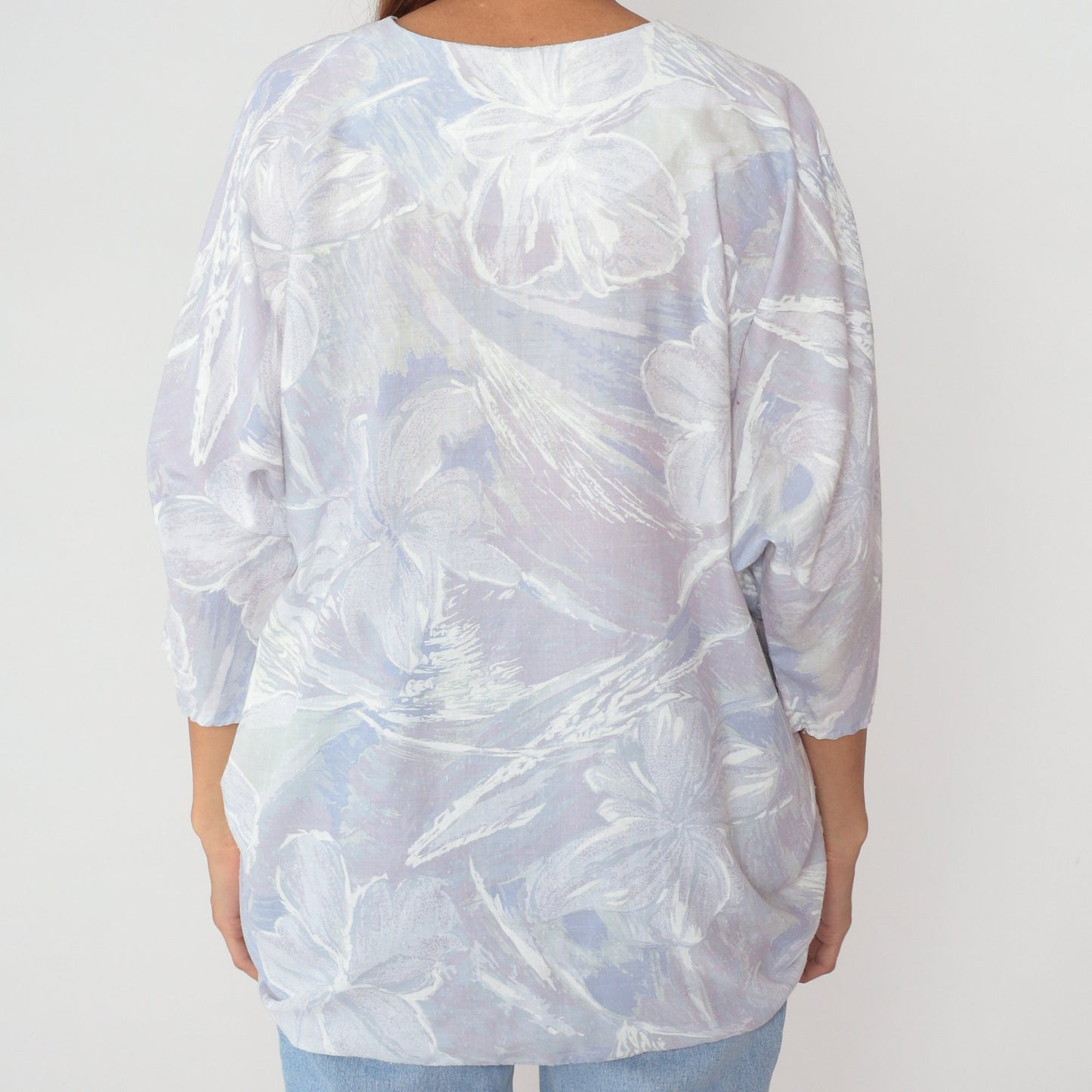 80s S.L. Fashions Floral Tie-Front Blouse Dolman Sleeve Purple Extra Large