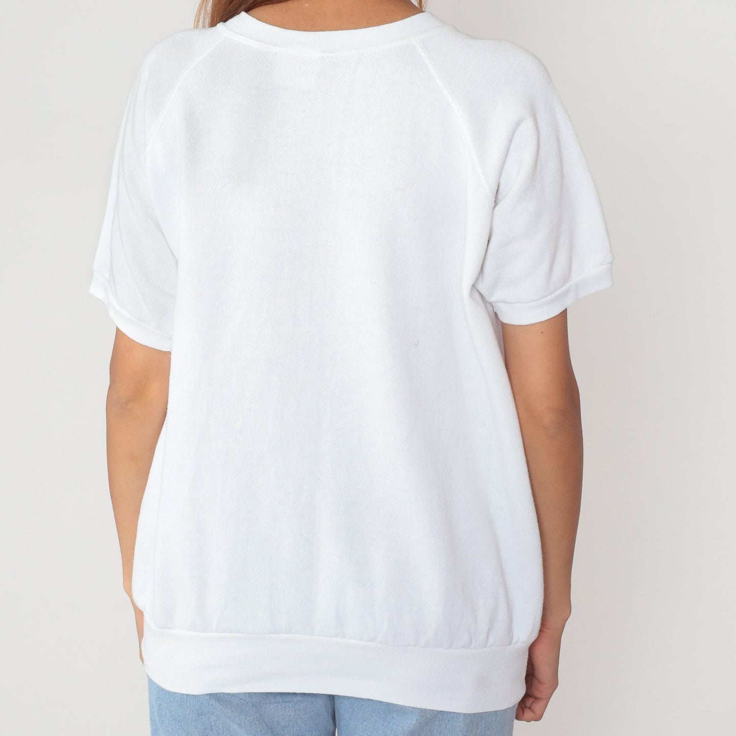 80s Gone Fishing Cartoon Graphic Raglan Sweatshirt White Large