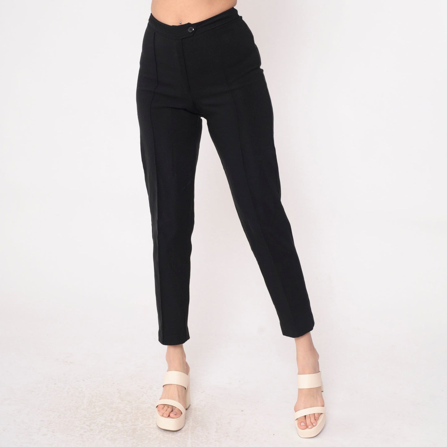 90s Black High-Waisted Tapered Trousers Crease Front Small 4