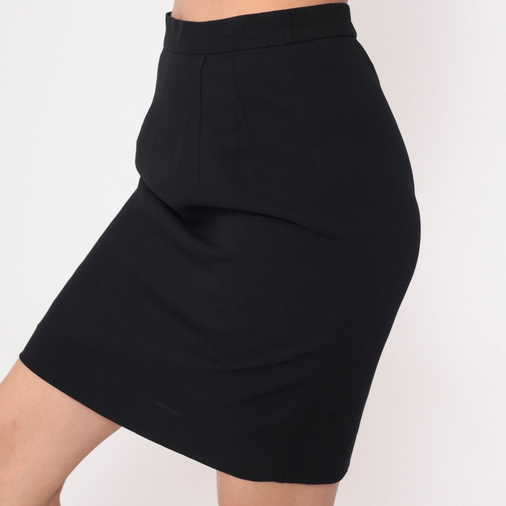 90s Black Mini Pencil Skirt High Waist Straight Cut Medium 8