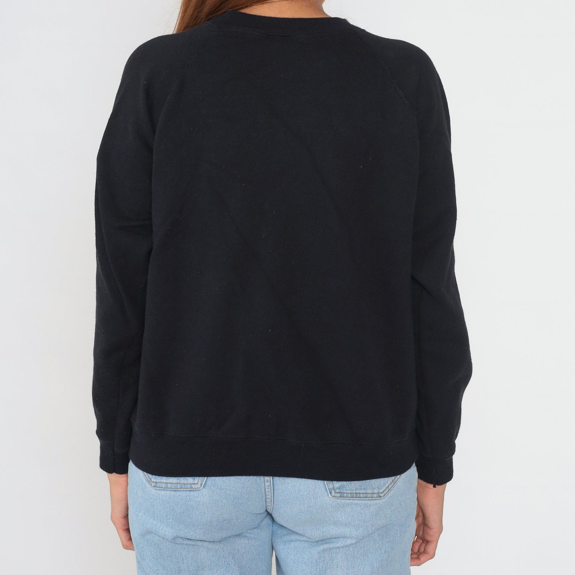90s Black Raglan Sweatshirt Hanes Her Way Crewneck Pullover Medium M