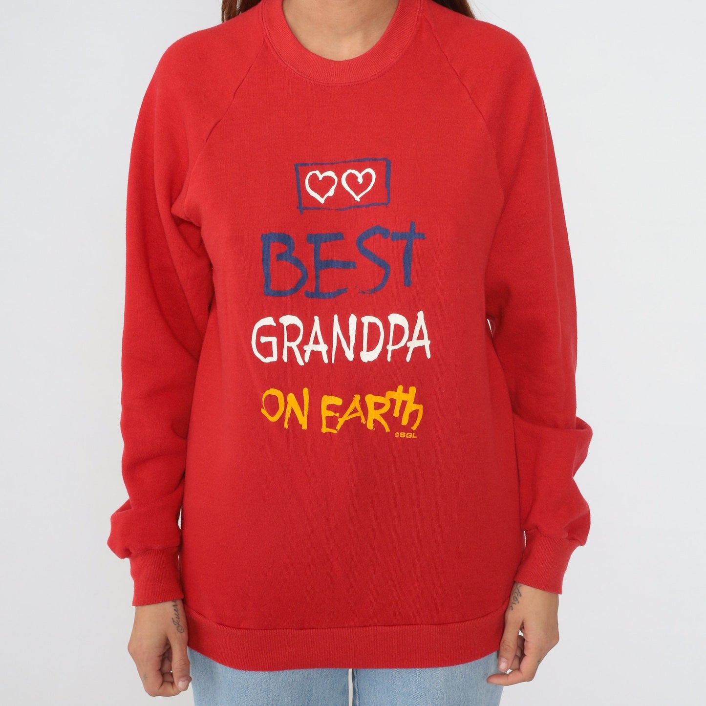80s Best Grandpa On Earth Raglan Sweatshirt Red Graphic Crewneck Extra Large XXL