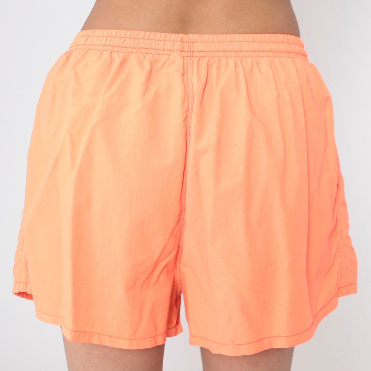 90s Tyr Sport Neon Orange Nylon Swim Shorts High Waist Medium