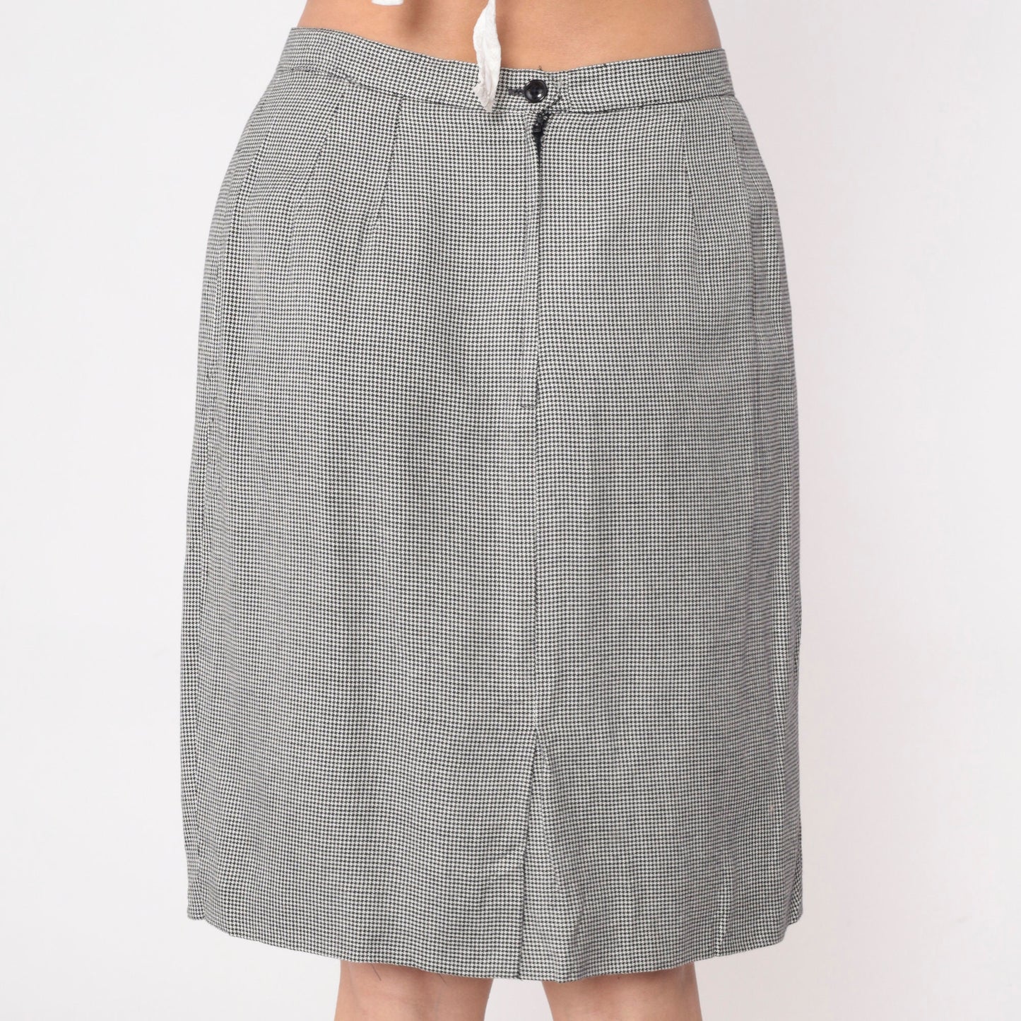 90s Houndstooth Pencil Skirt Black White High Waisted Mini Checkered Medium
