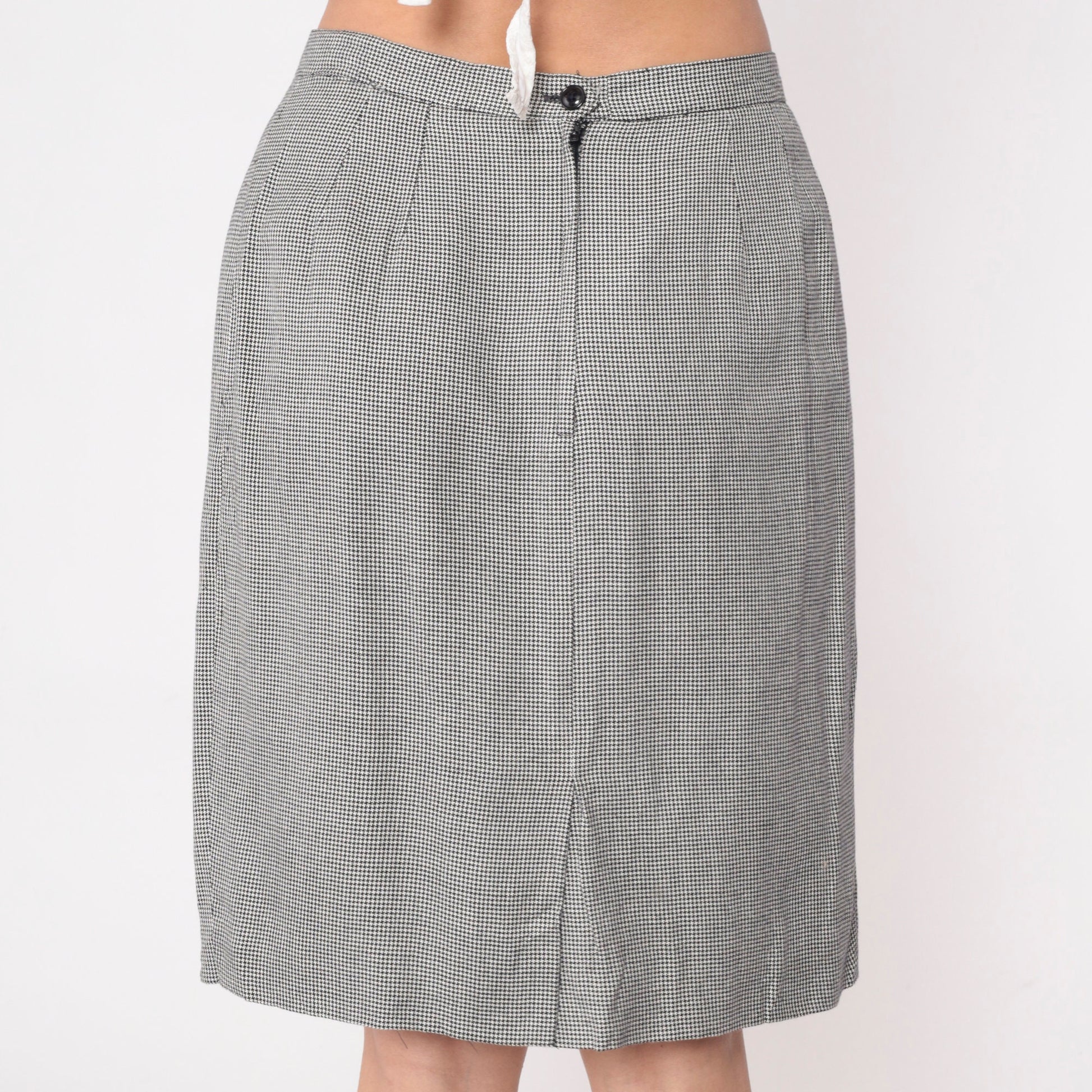90s Houndstooth Pencil Skirt Black White High Waisted Mini Checkered Medium