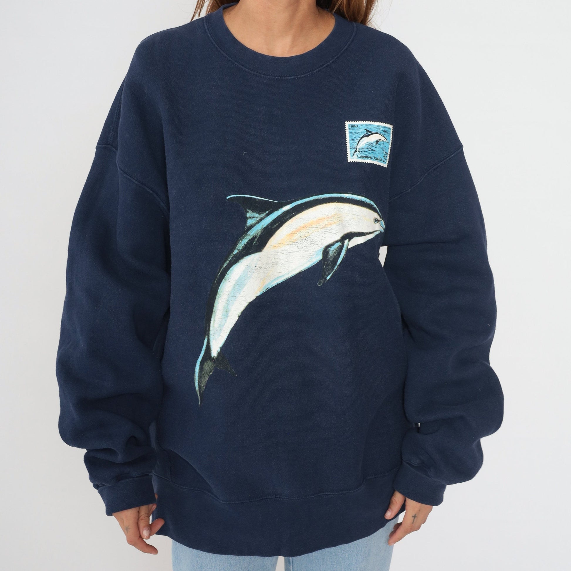 90s Lee Dolphin Graphic Sweatshirt Navy Blue Crewneck XXL