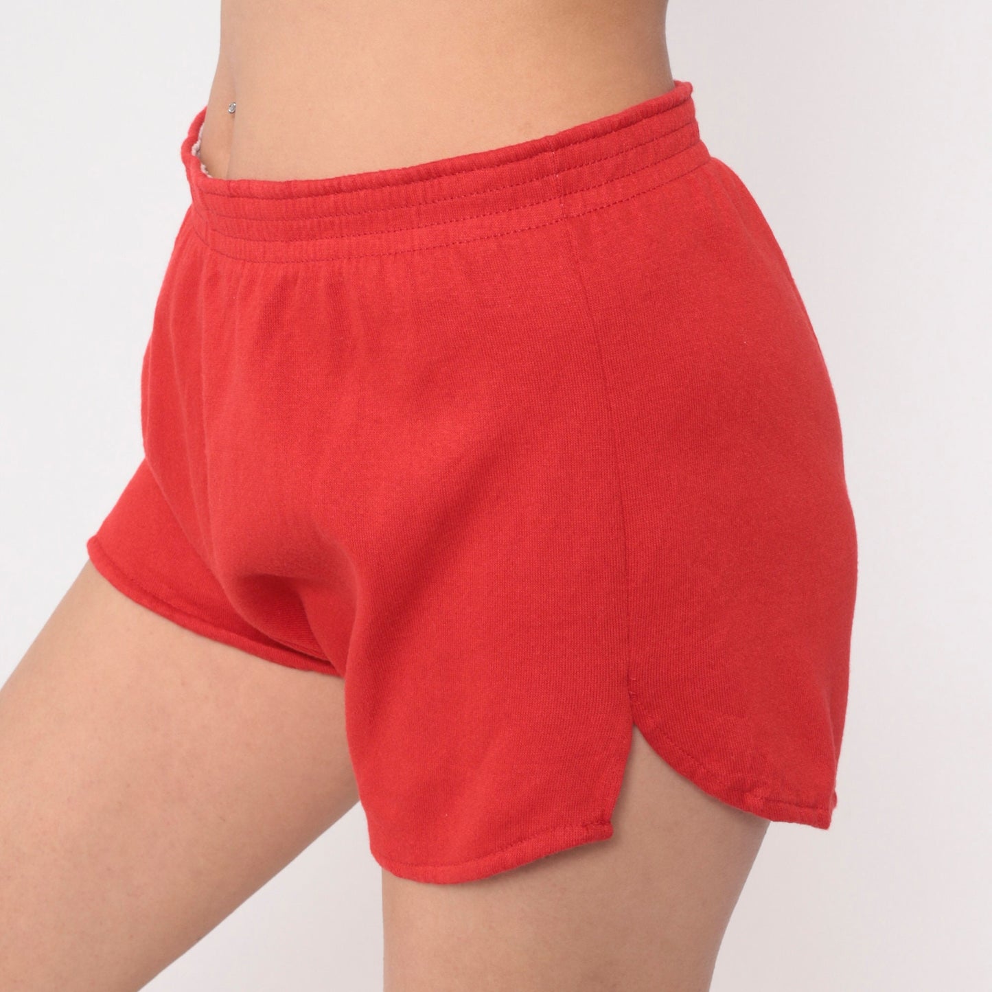 80s Red Gym Shorts High Waist Elastic Athletic Shorts Medium