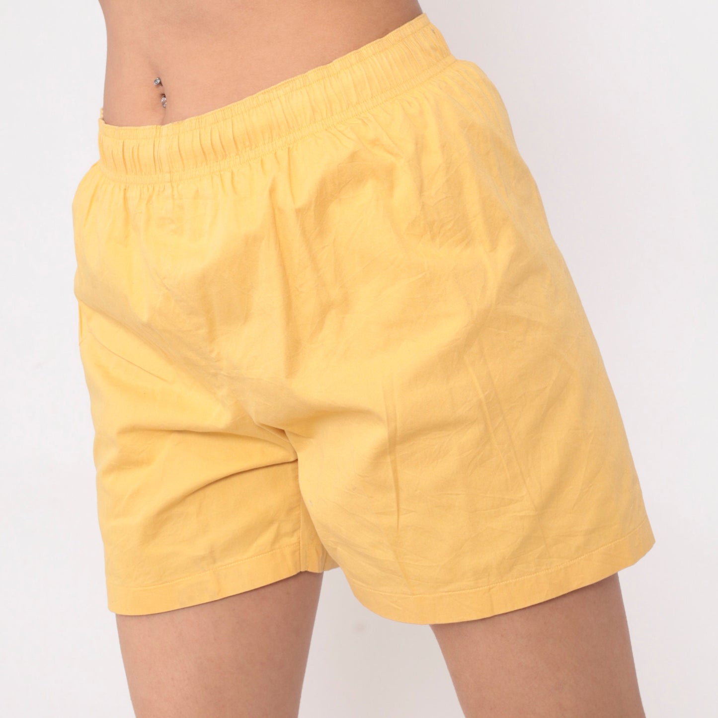 90s Yellow Cotton Swim Shorts Elastic Waist Vintage Small Medium