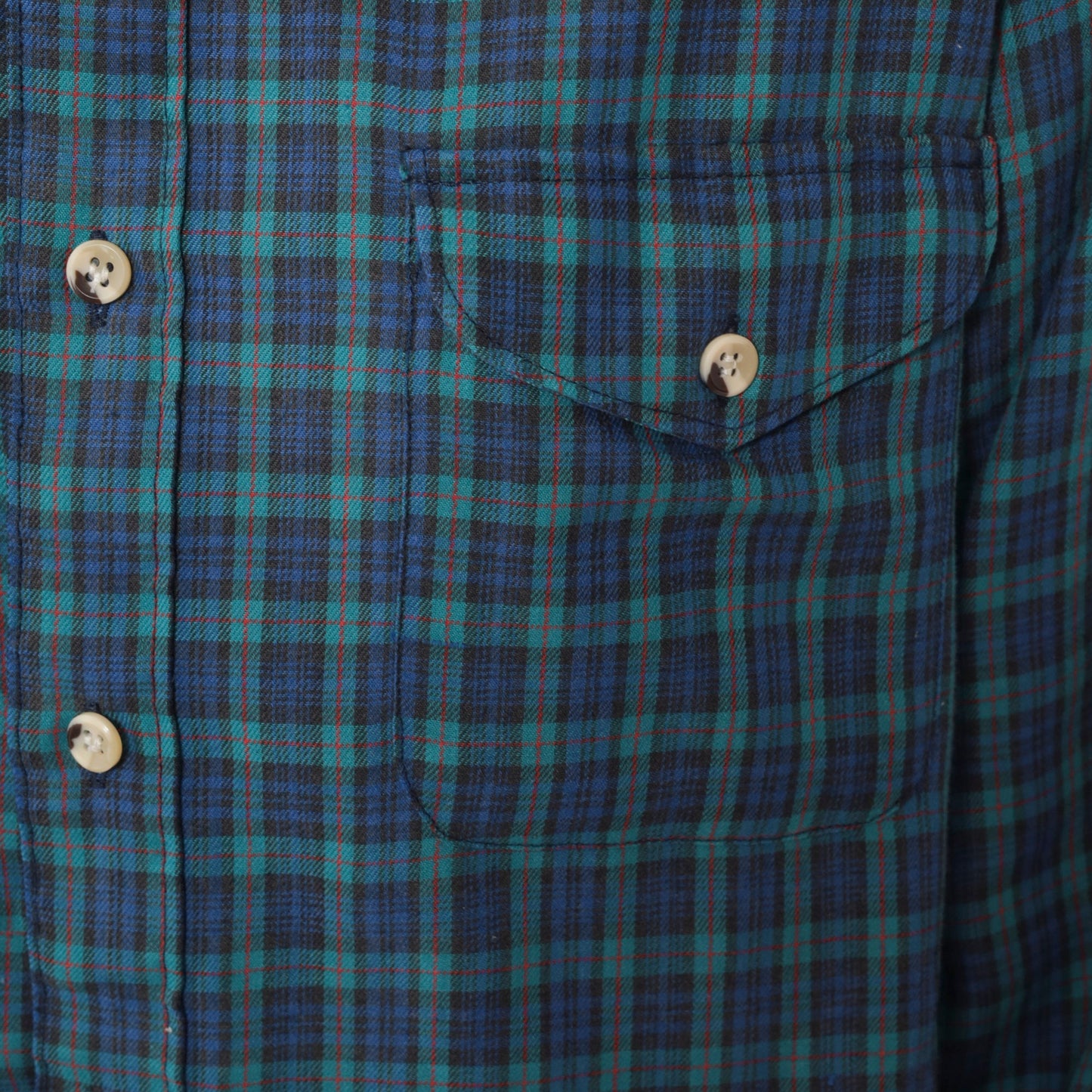 90s Chevalier Royale Flannel Shirt Blue Green Plaid Button-Up Medium