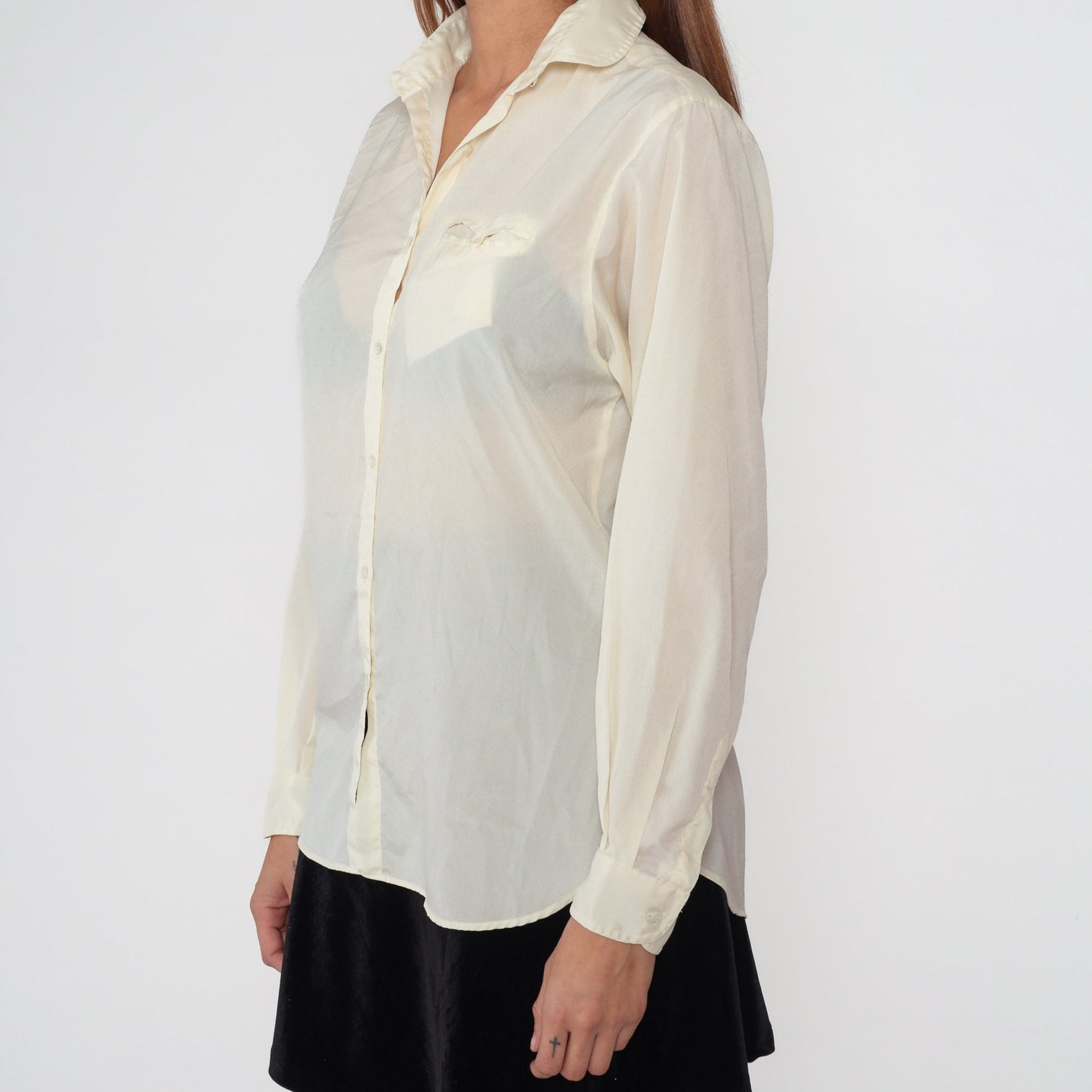 80s Liz Claiborne Cream Button-Up Blouse Long Sleeve Chest Pocket Large