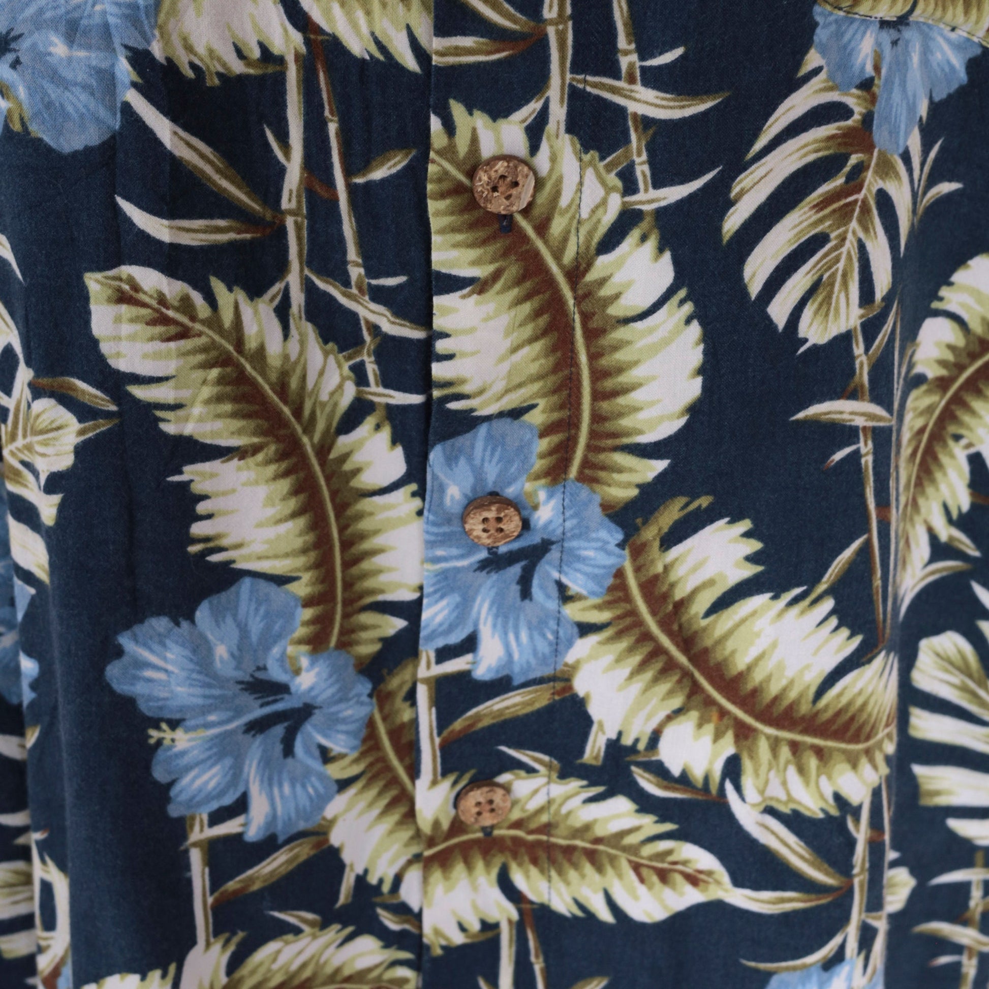 Y2K Blue Hawaiian Shirt Tropical Floral Hibiscus Button Up Medium M