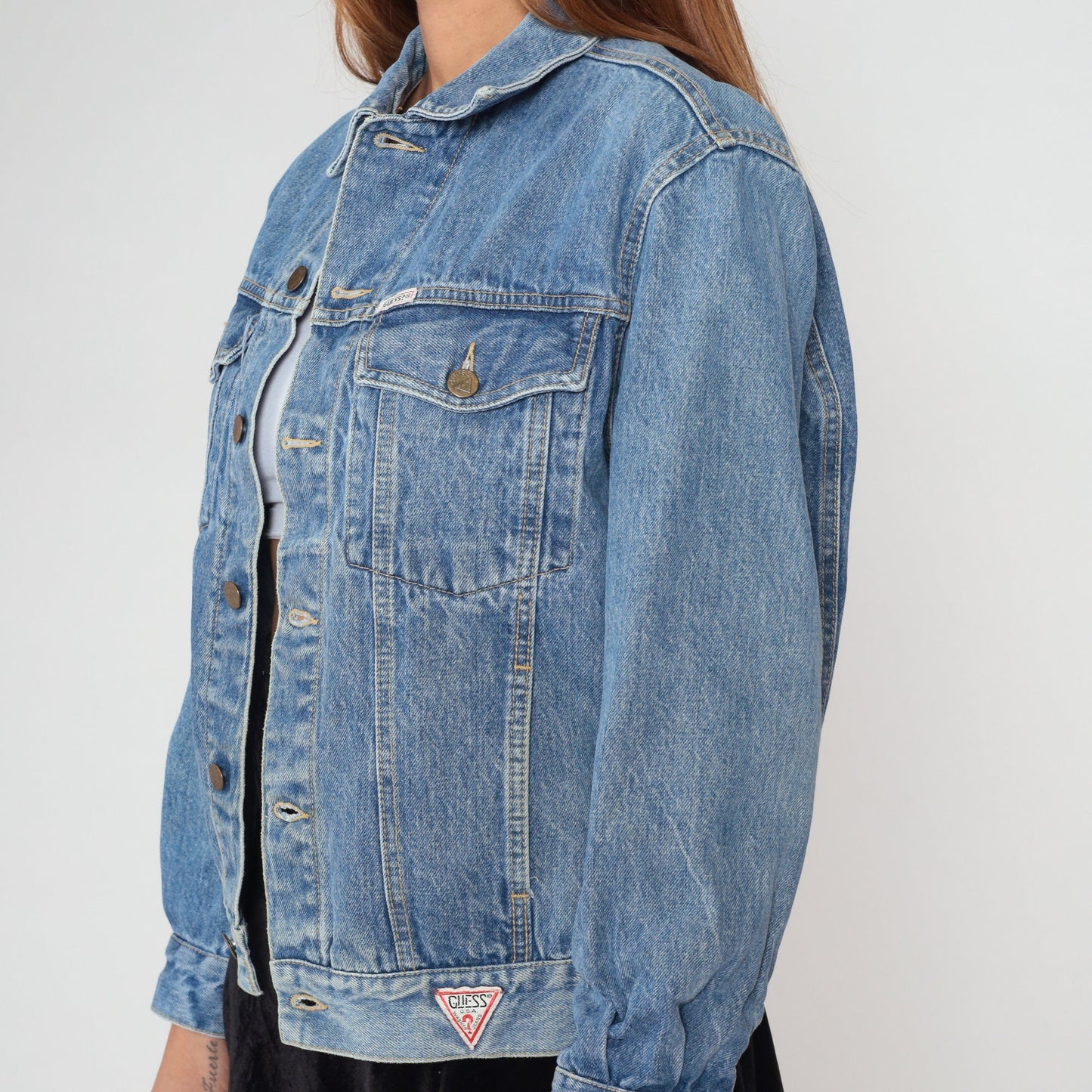 90s Guess Georges Marciano Denim Jacket Blue Button-Up Small S