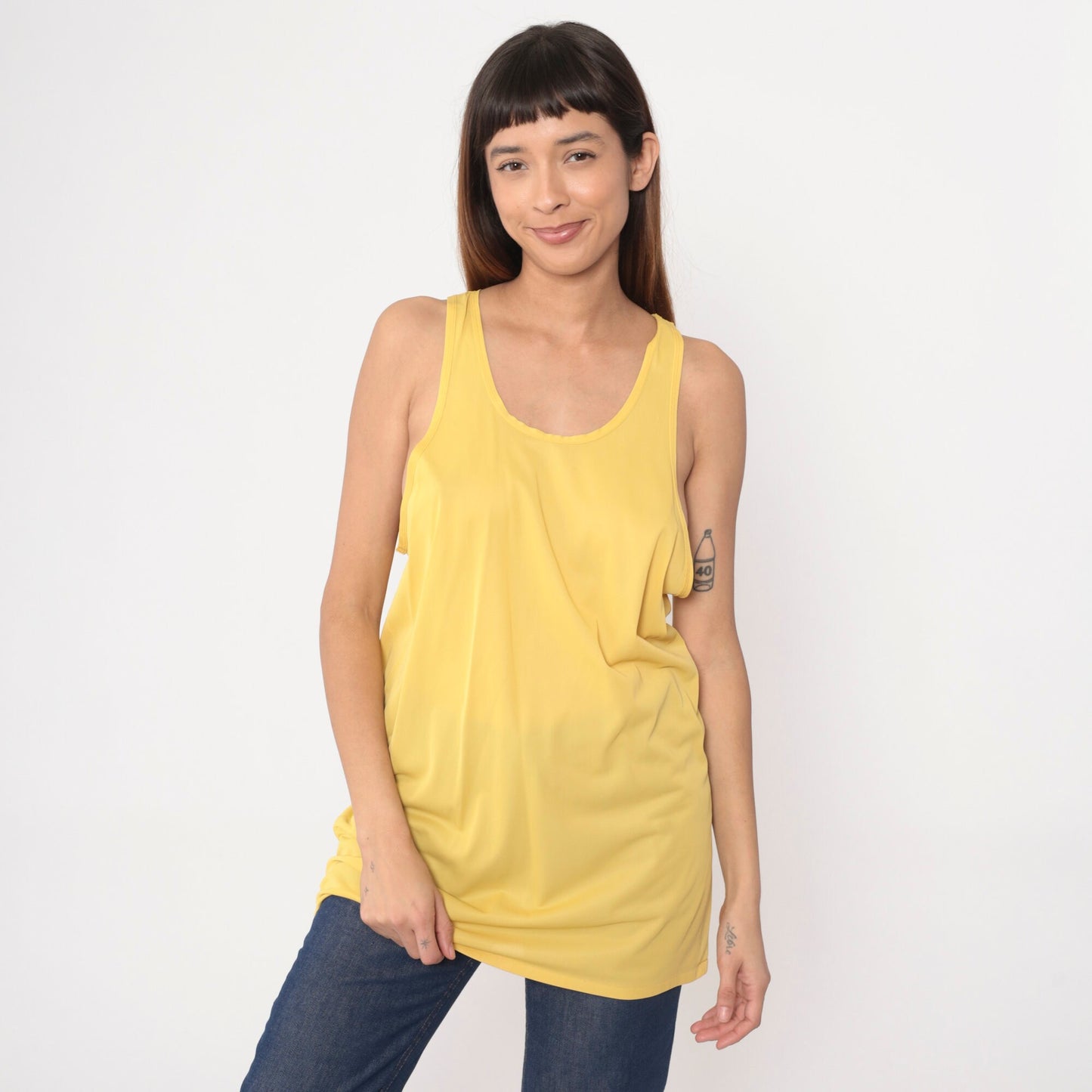 80s Munsingwear Yellow Tank Top Single Stitch Low Armhole Medium