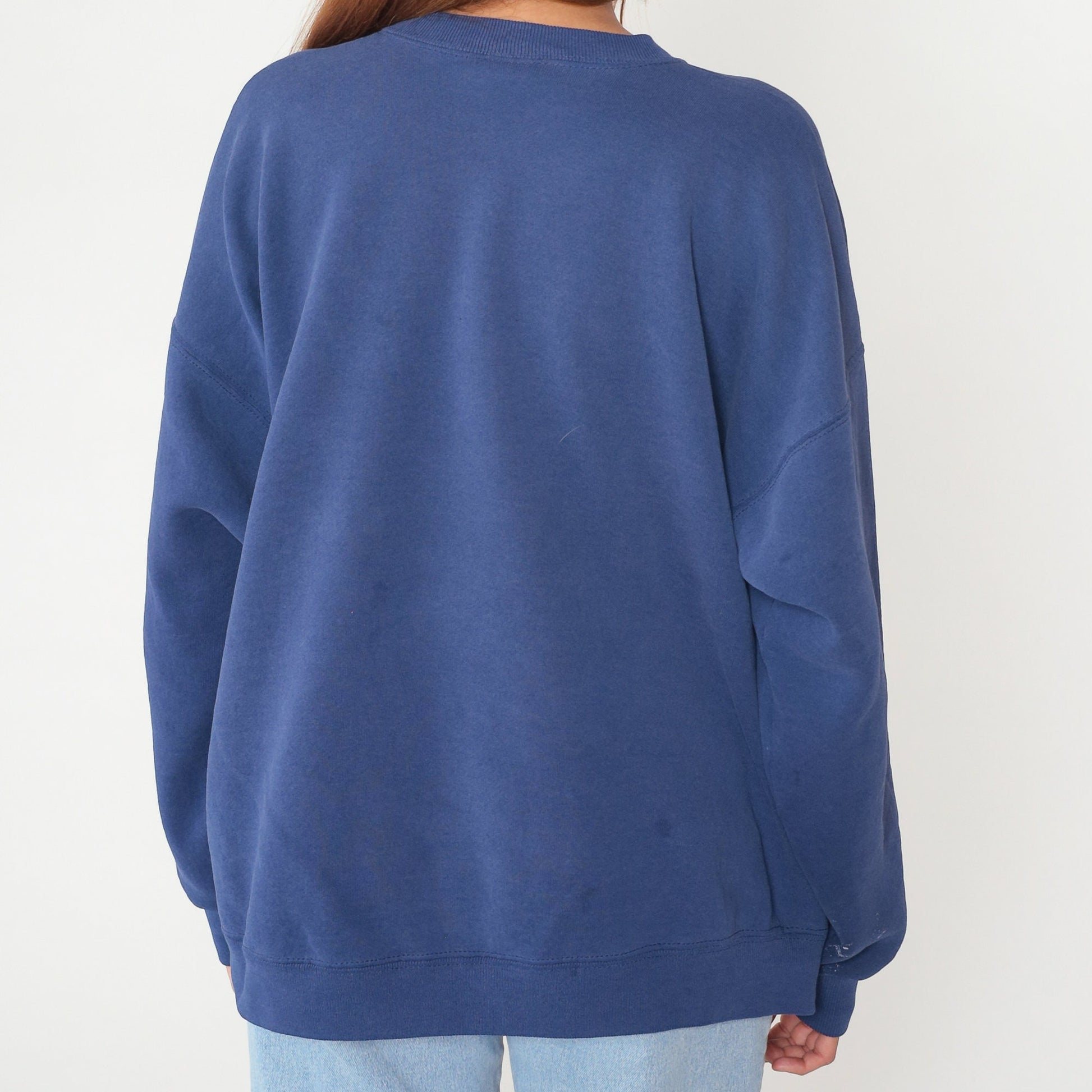 90s USA Embroidered Crewneck Sweatshirt Blue Distressed Extra Extra Large XXL