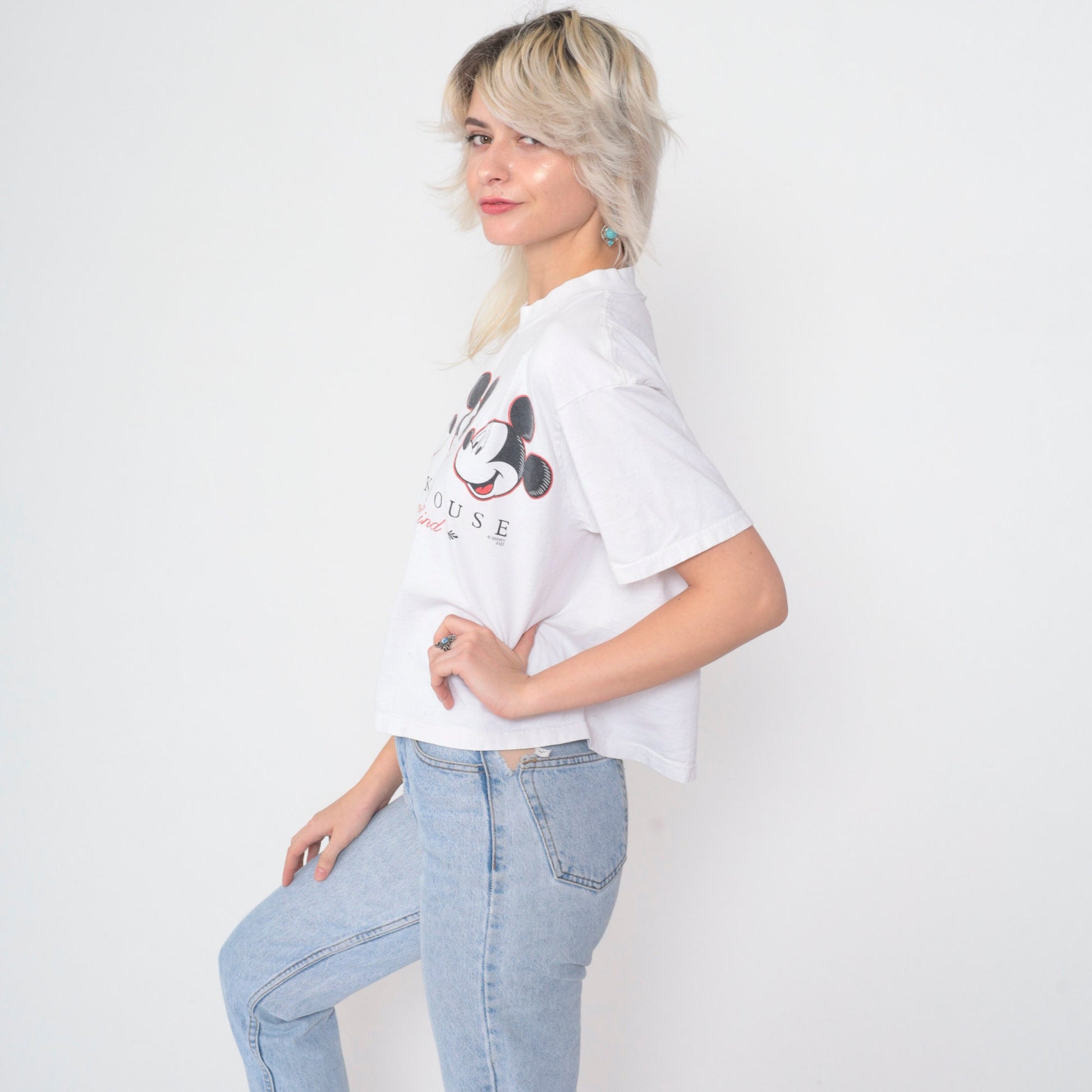 90s Mickey Mouse Graphic T-Shirt Jerry Leigh Cotton Crop Tee Medium