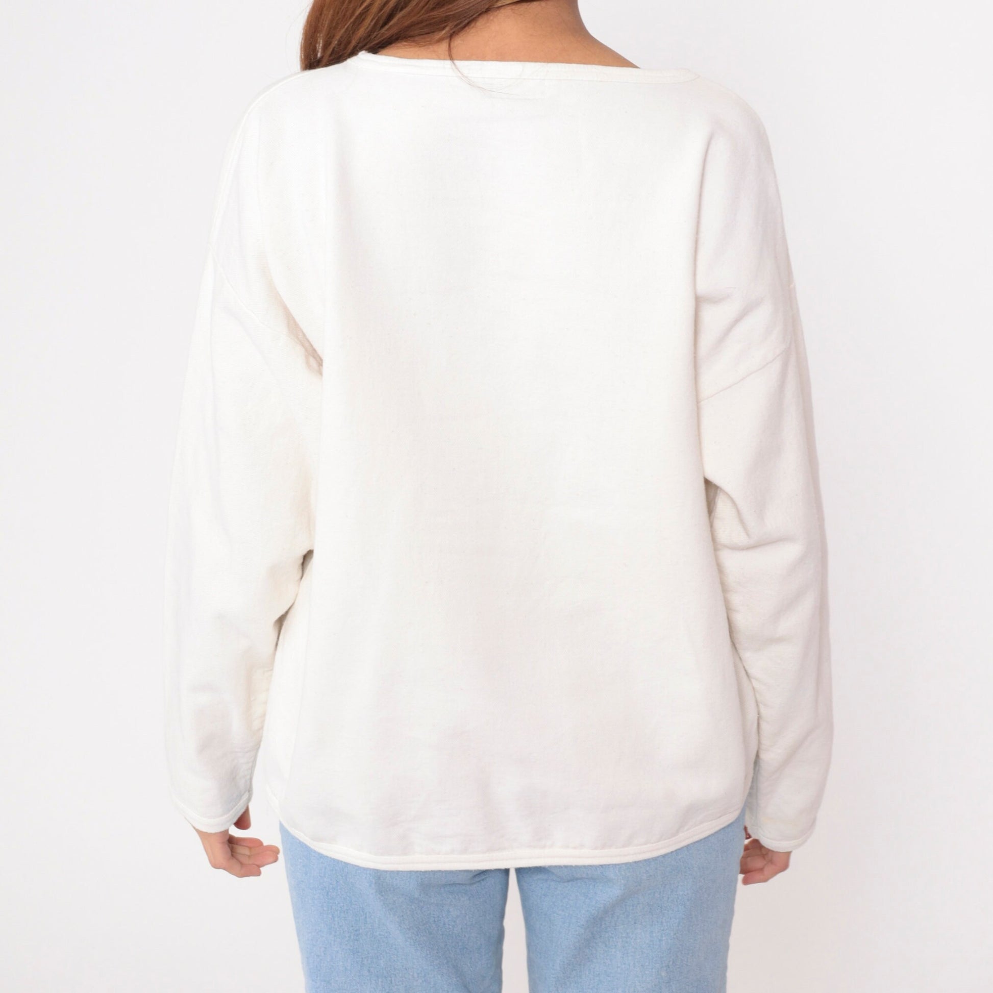 90s Pansy Collection Sweatshirt Cream Cotton Graphic Pullover Medium Large