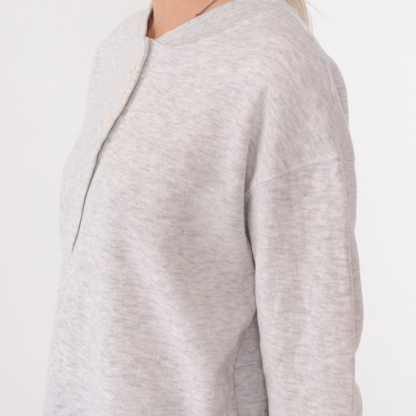 90s Heather Grey Henley Long Sleeve Button Neck Shirt Medium