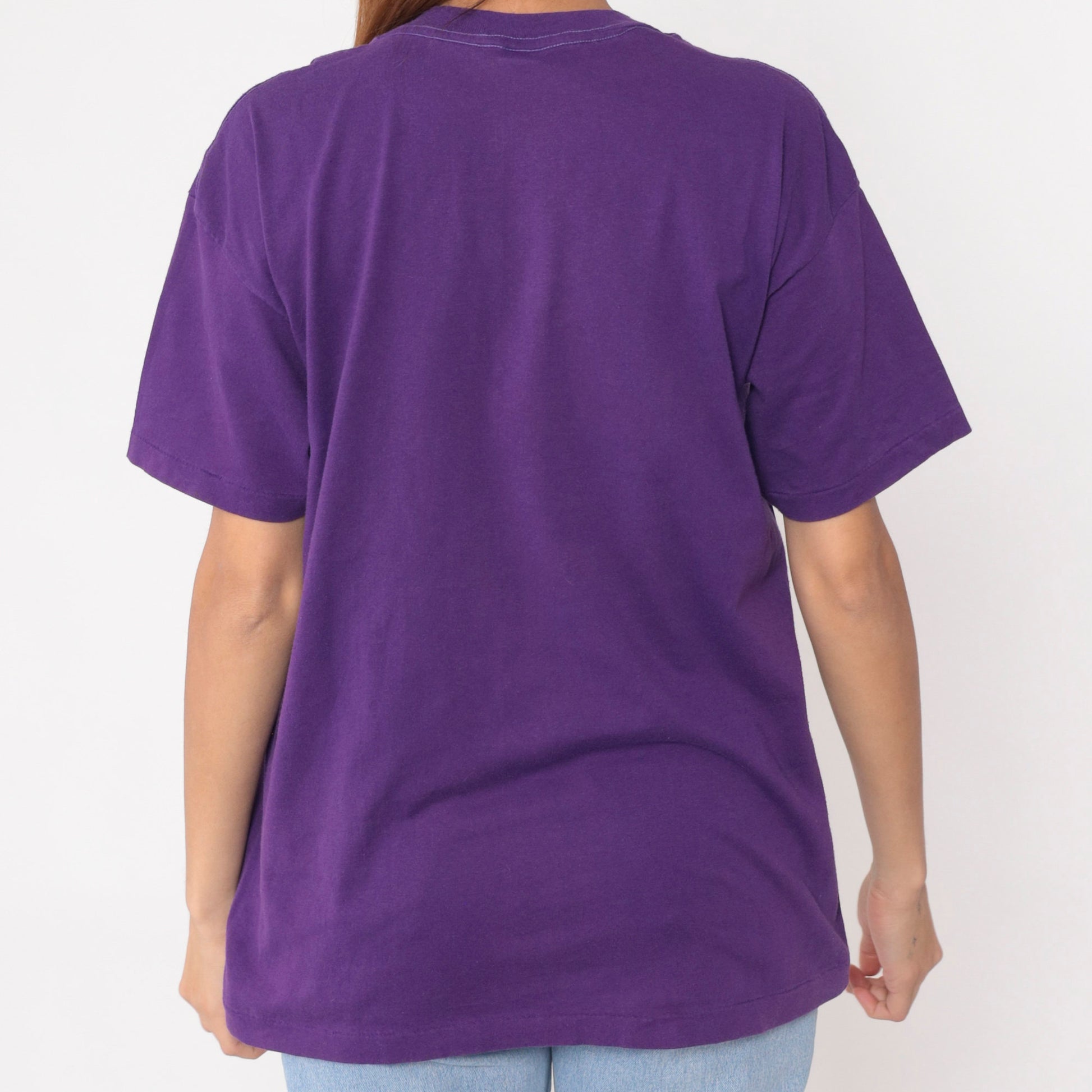 90s Hallmark Halloween Graphic T-Shirt Purple 'Bump In The Night' Medium