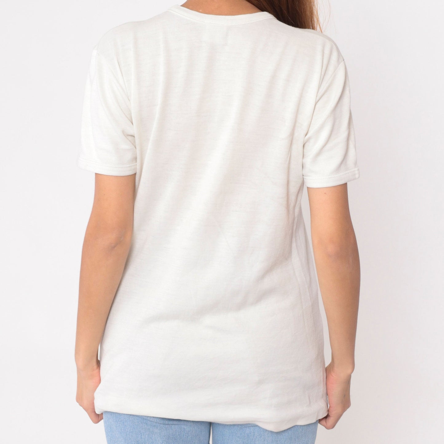80s White Wool T-Shirt Cotton Lined Thermal Undershirt Medium