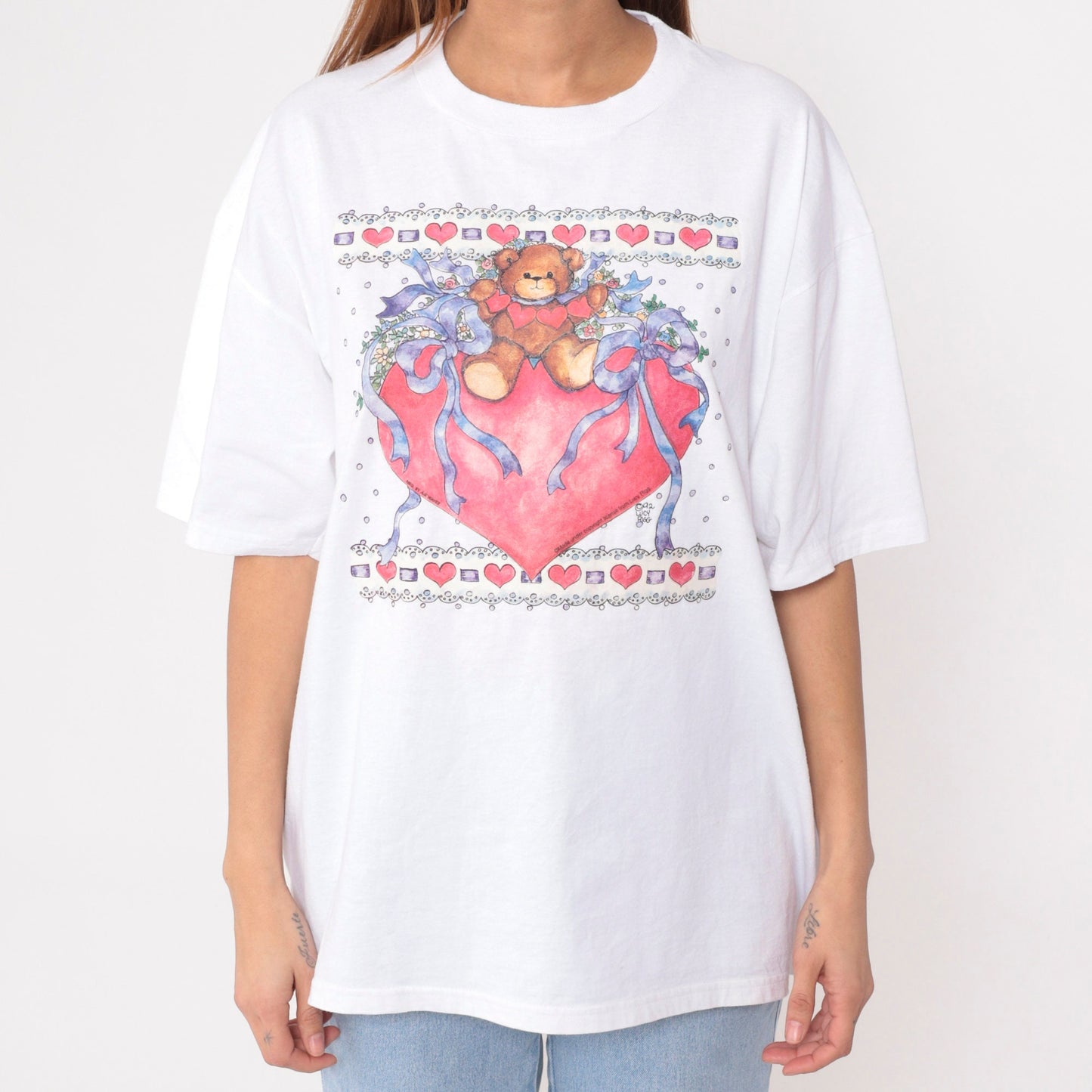 90s Teddy Bear Heart T-Shirt Lucy Rigg Graphic Tee White Extra Large XXL