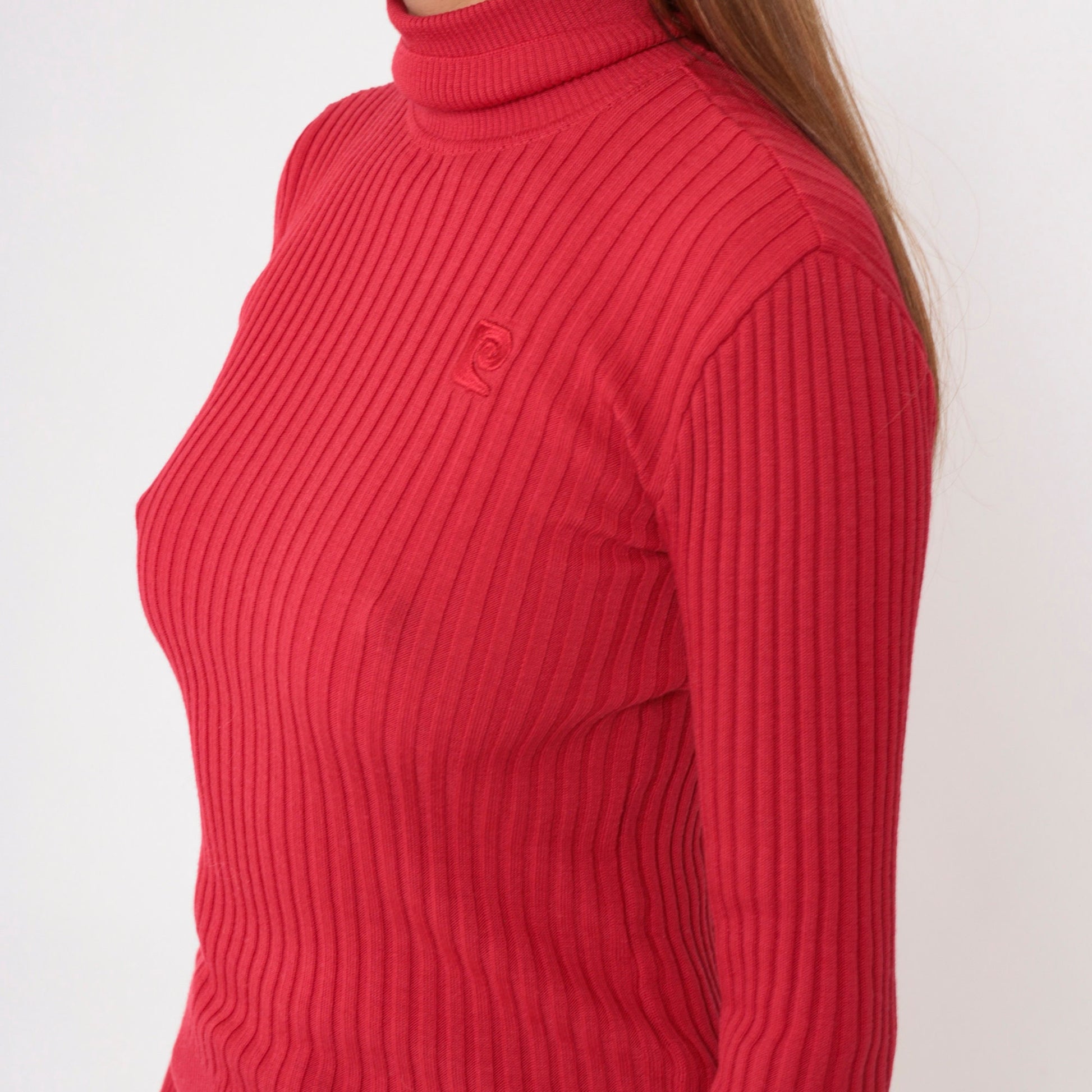 80s Pierre Cardin Red Turtleneck Sweater Ribbed Knit Pullover Small S