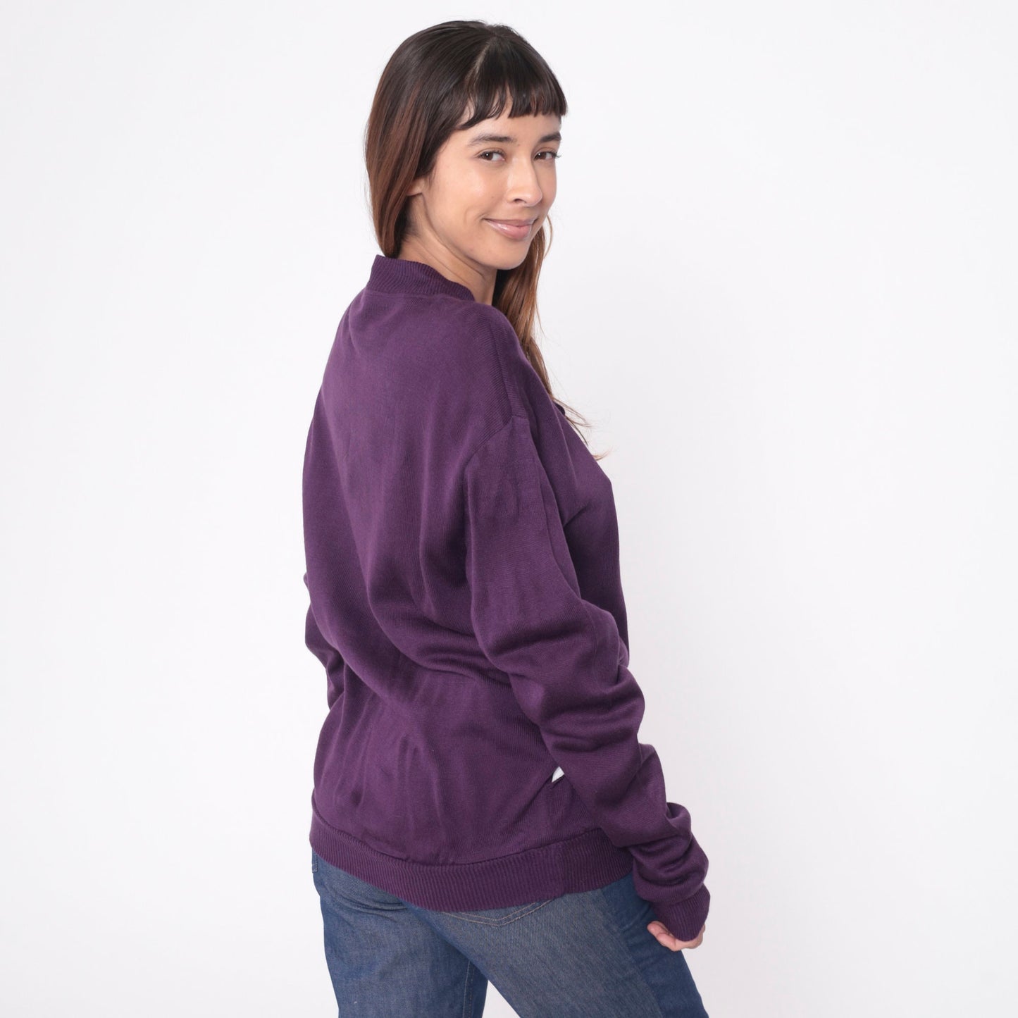 90s Purple Henley Sweater Acrylic Knit Pullover Men's Medium