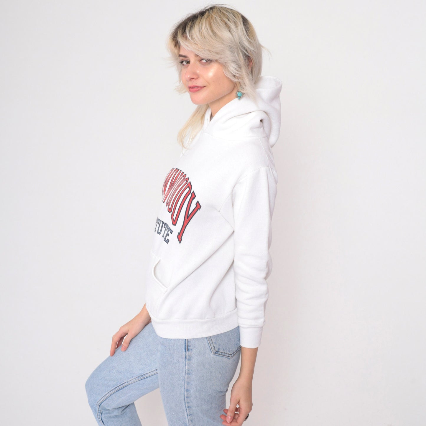 80s Dunwoody Institute Minneapolis Hooded Sweatshirt White College XXS