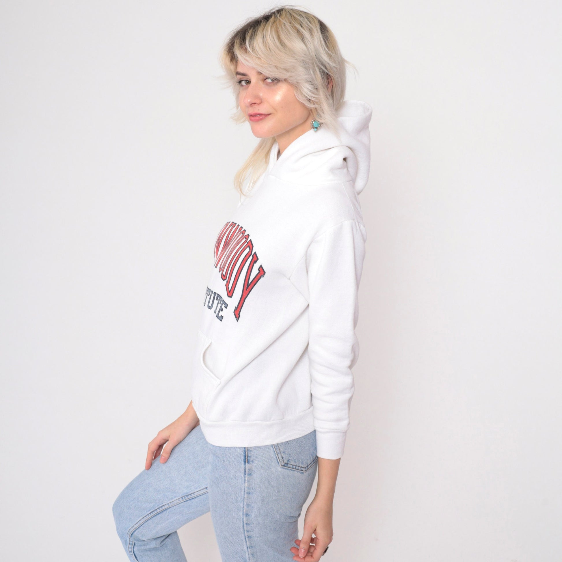 80s Dunwoody Institute Minneapolis Hooded Sweatshirt White College XXS
