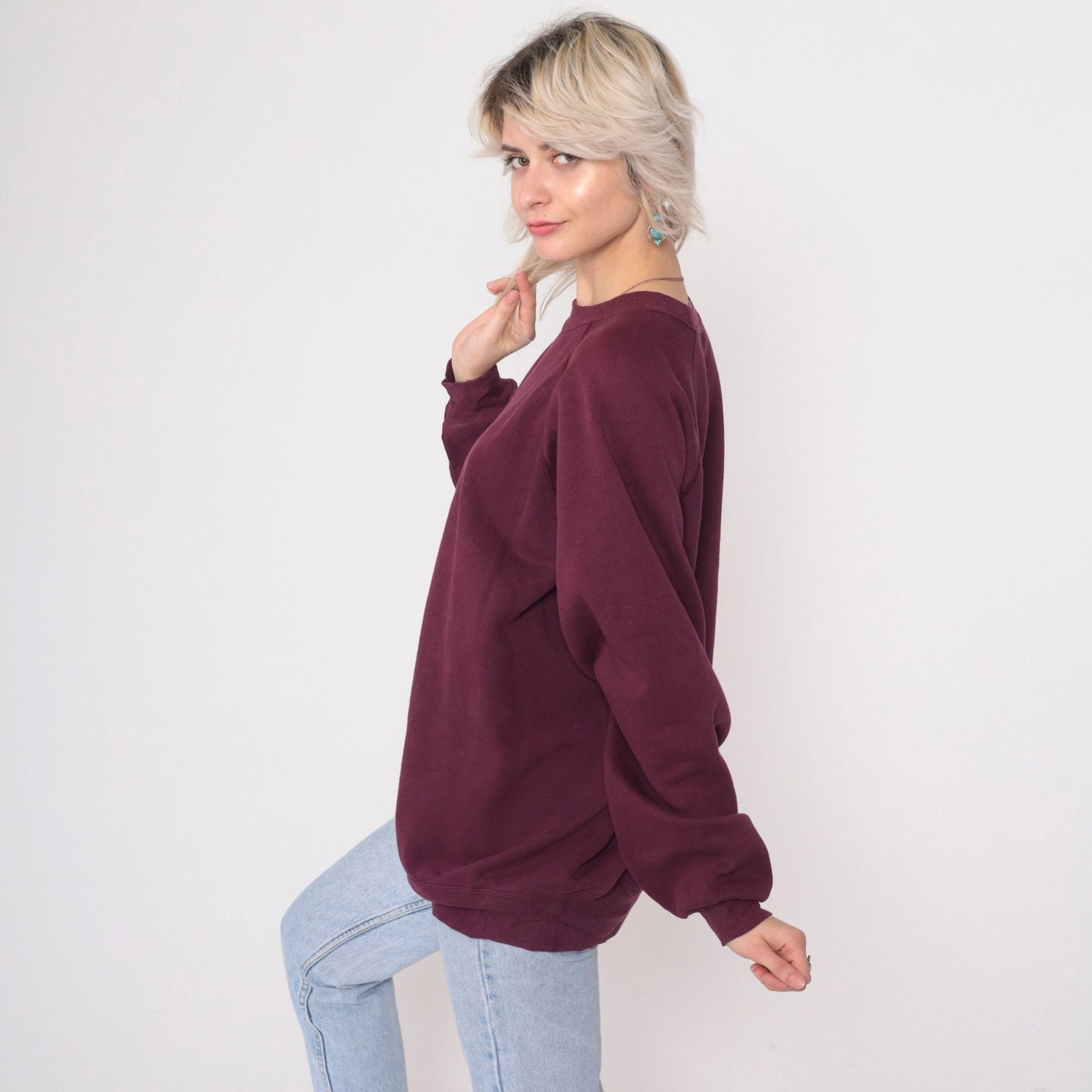 90s Hanes Plum Crewneck Sweatshirt Raglan Sleeve Distressed Extra Large XXL