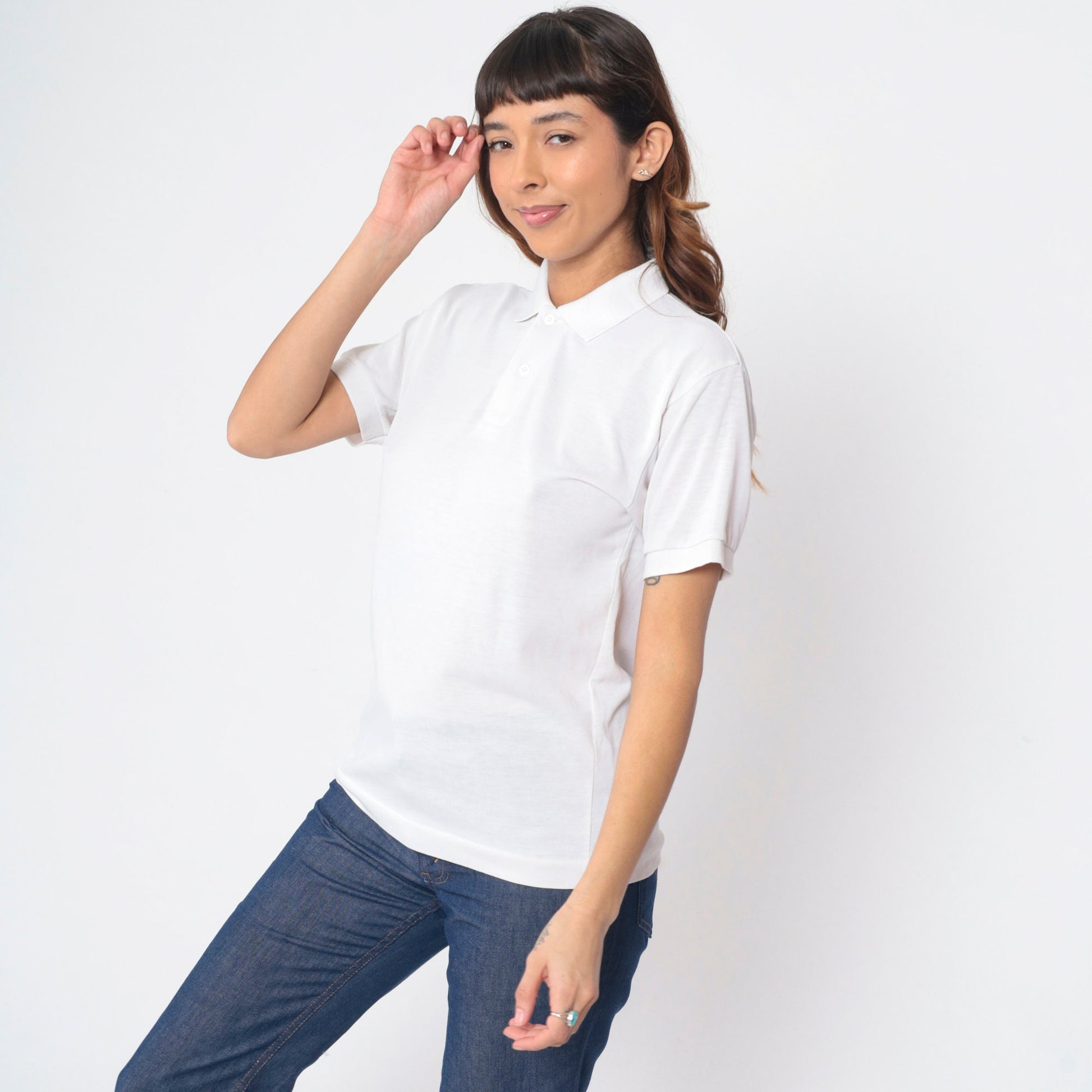 80s White Cotton Polo Shirt Button-Up Short Sleeve Collared Small S