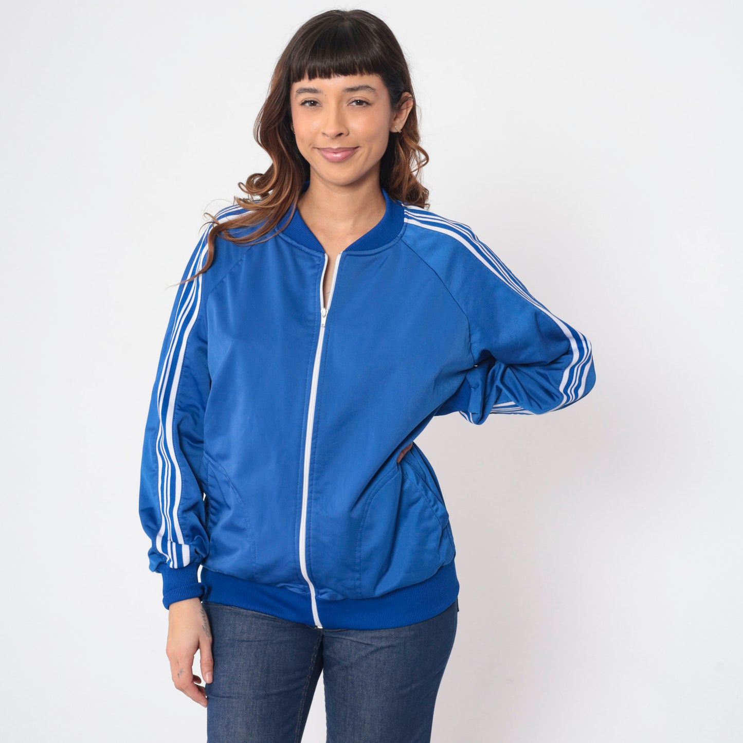 80s Jake Sportswear Track Jacket Blue Striped Raglan Zip-Up Medium