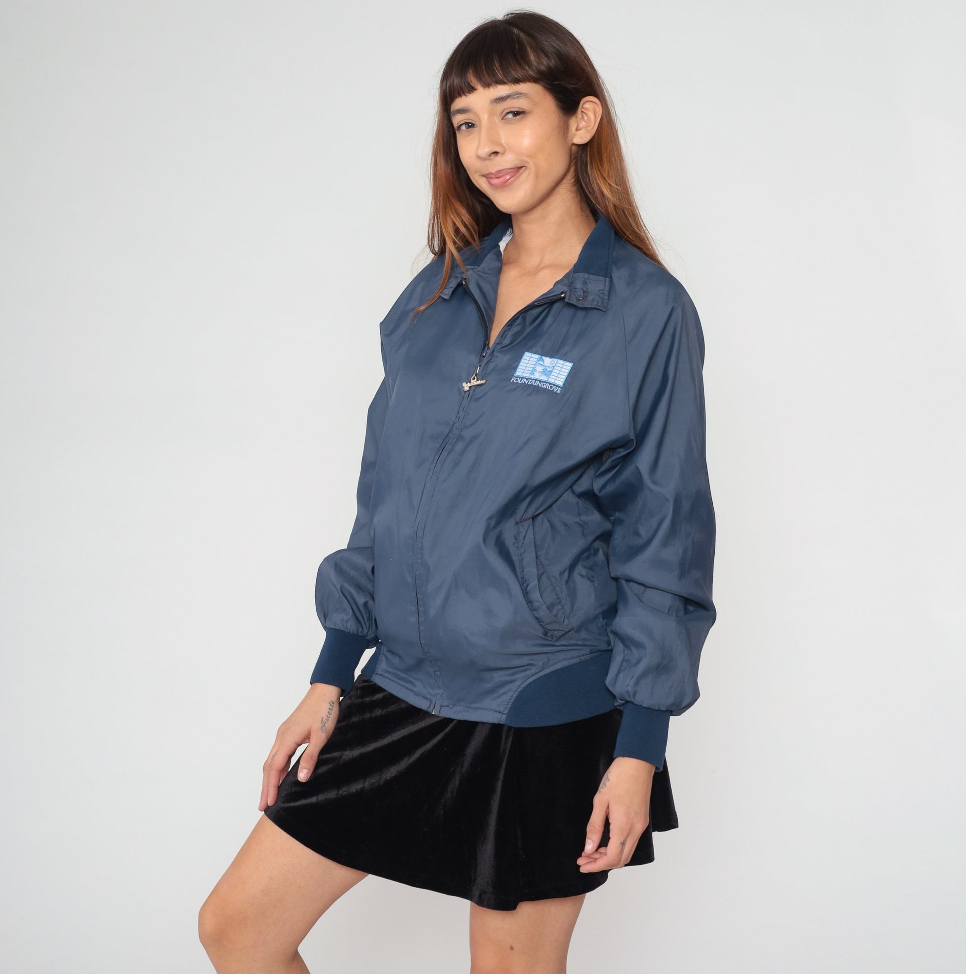 90s Fountaingrove Navy Windbreaker Jacket Duckster Zip Small