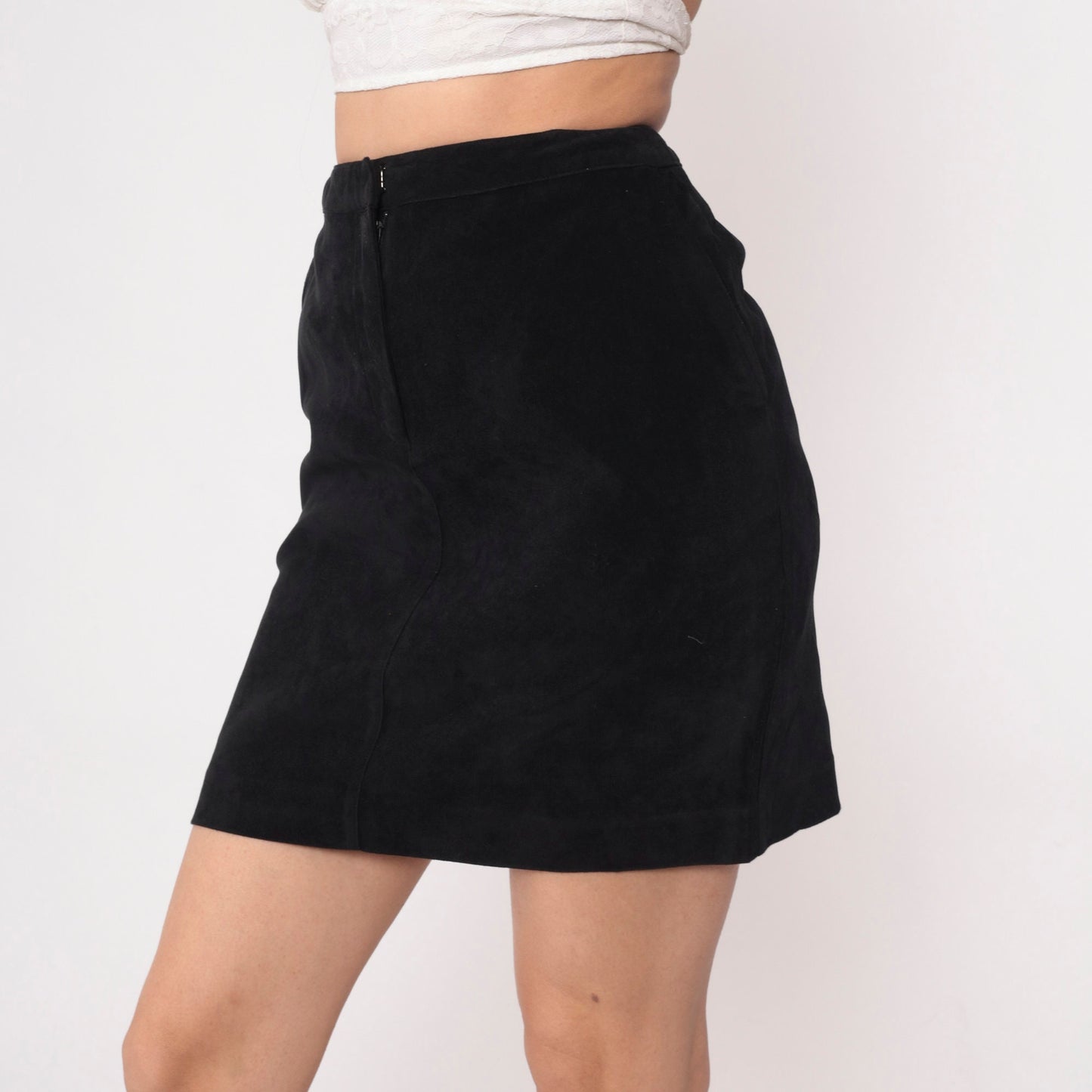 90s Black Mini Skirt High Waisted Pencil Zip Front Small