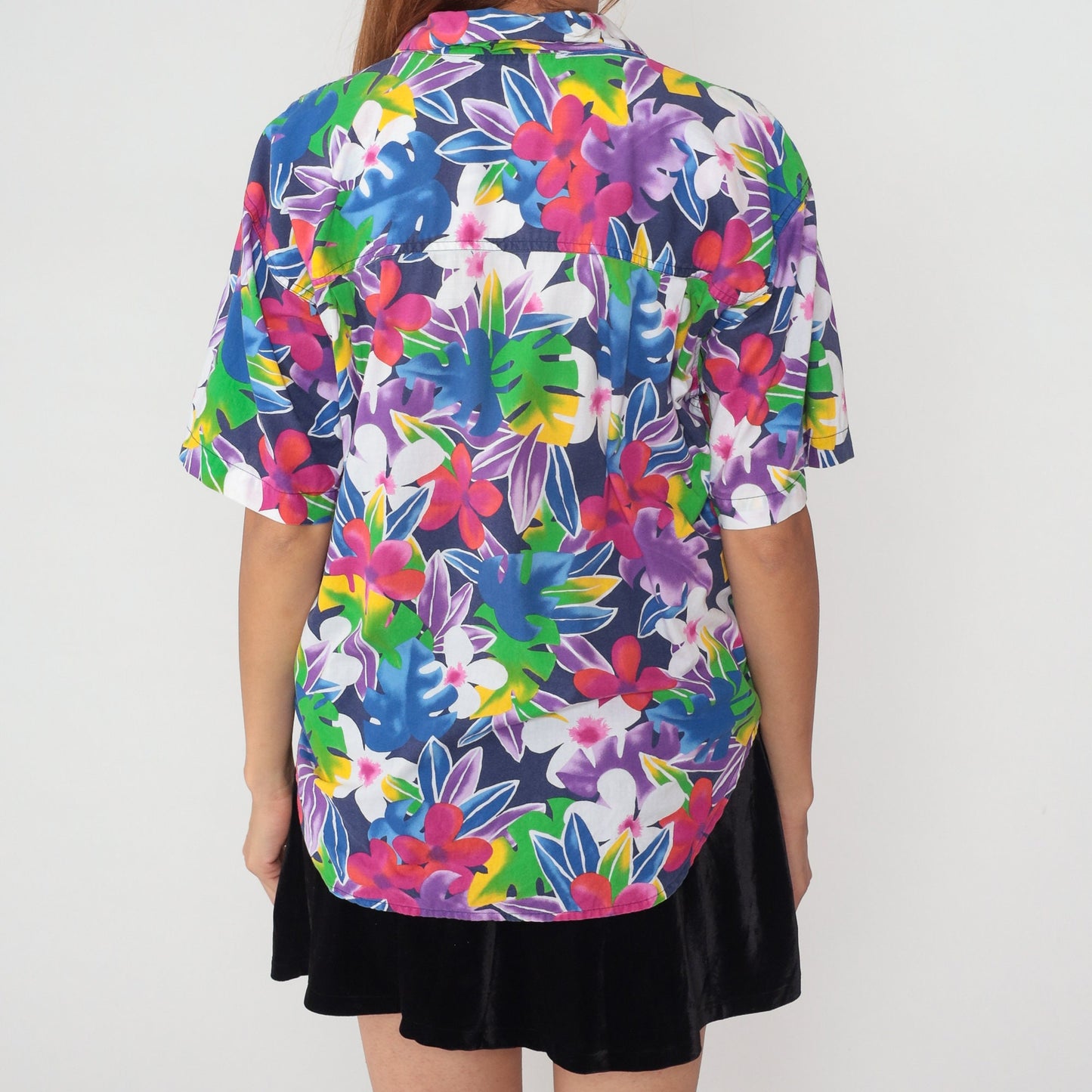 90s Liz Sport Tropical Floral Button-Up Shirt Plumeria Print Cotton Small