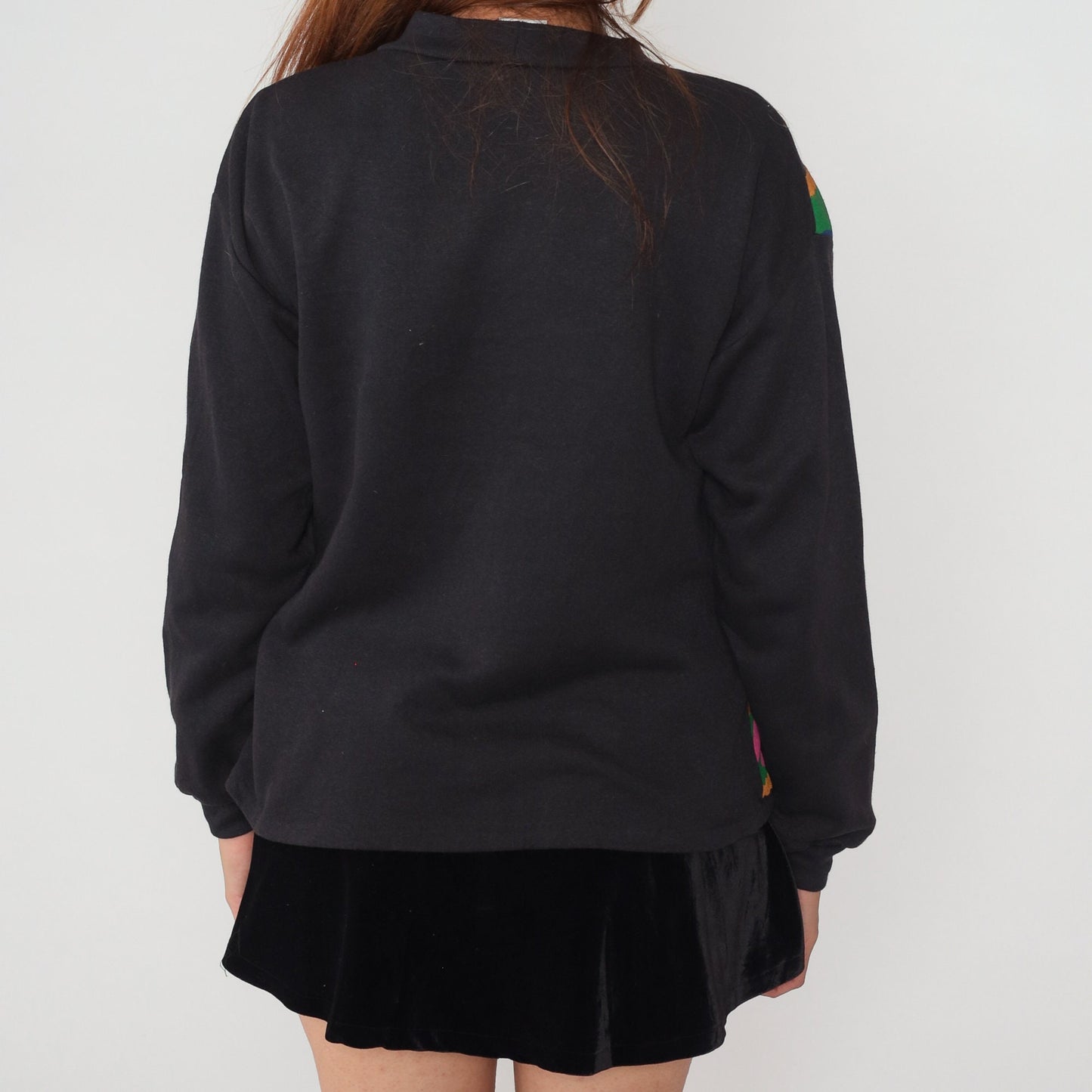 90s California Trends Black Sweatshirt Gold Coin Embellished Abstract Squiggle Small