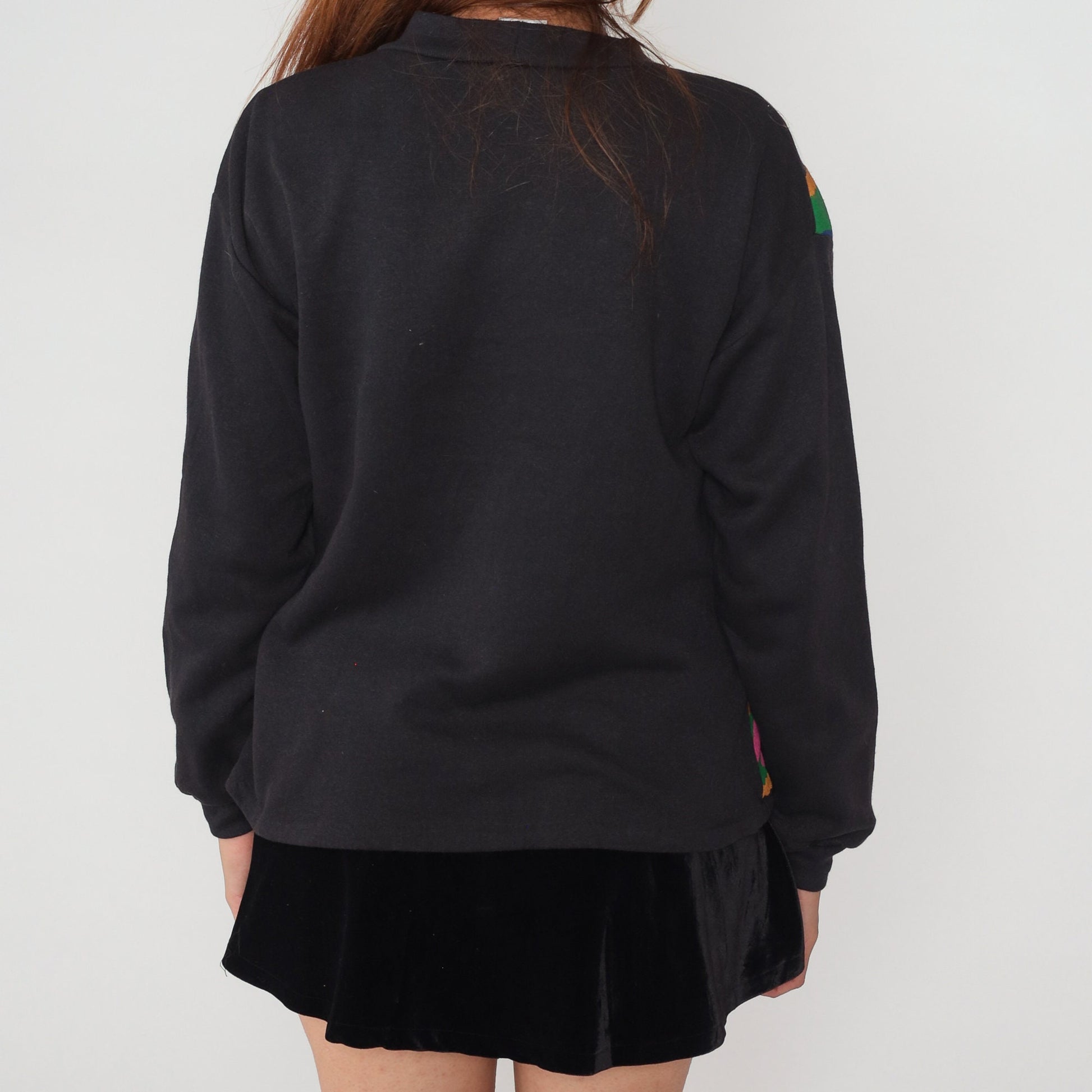 90s California Trends Black Sweatshirt Gold Coin Embellished Abstract Squiggle Small