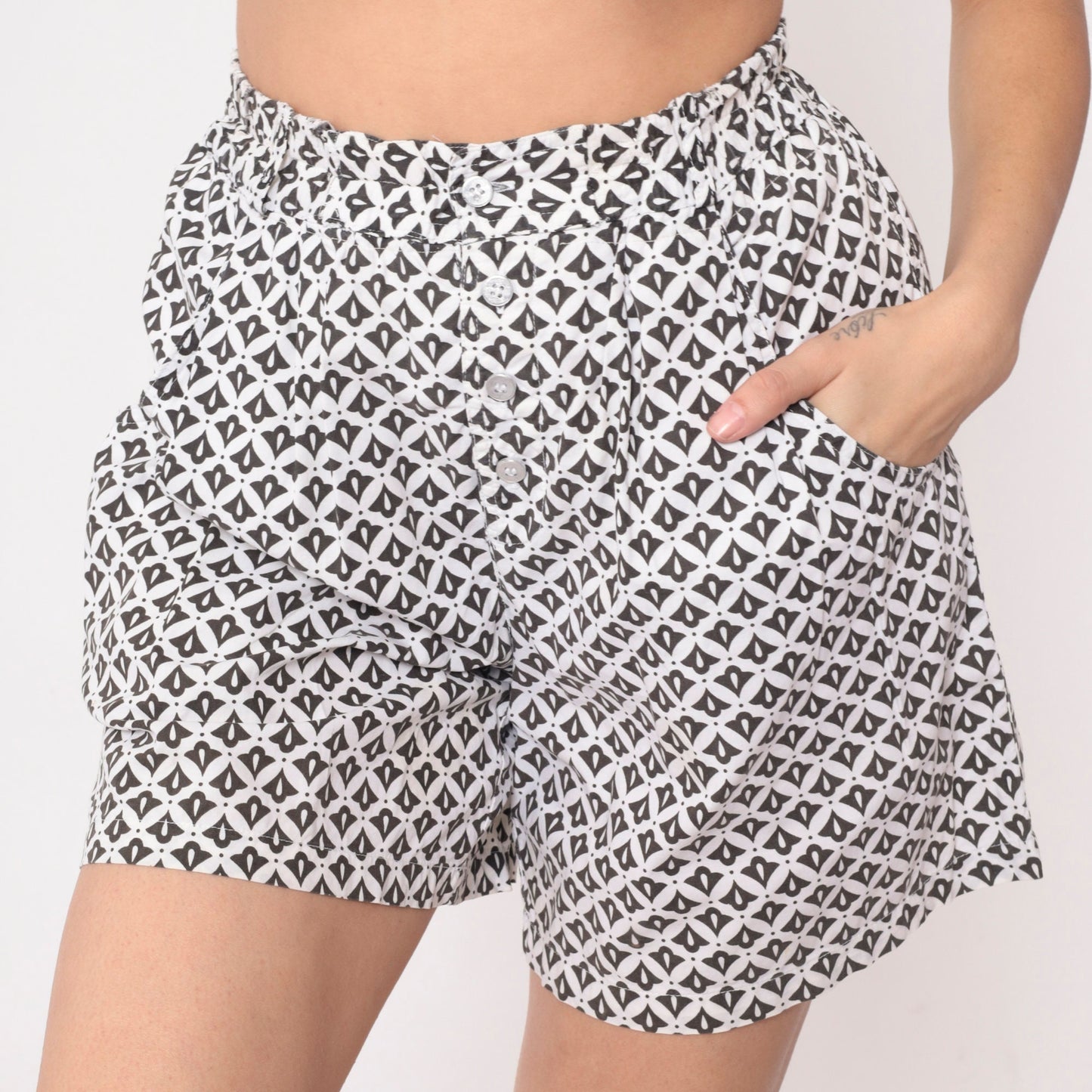 90s Liz Sport Geometric Shorts Black White High-Waist Small
