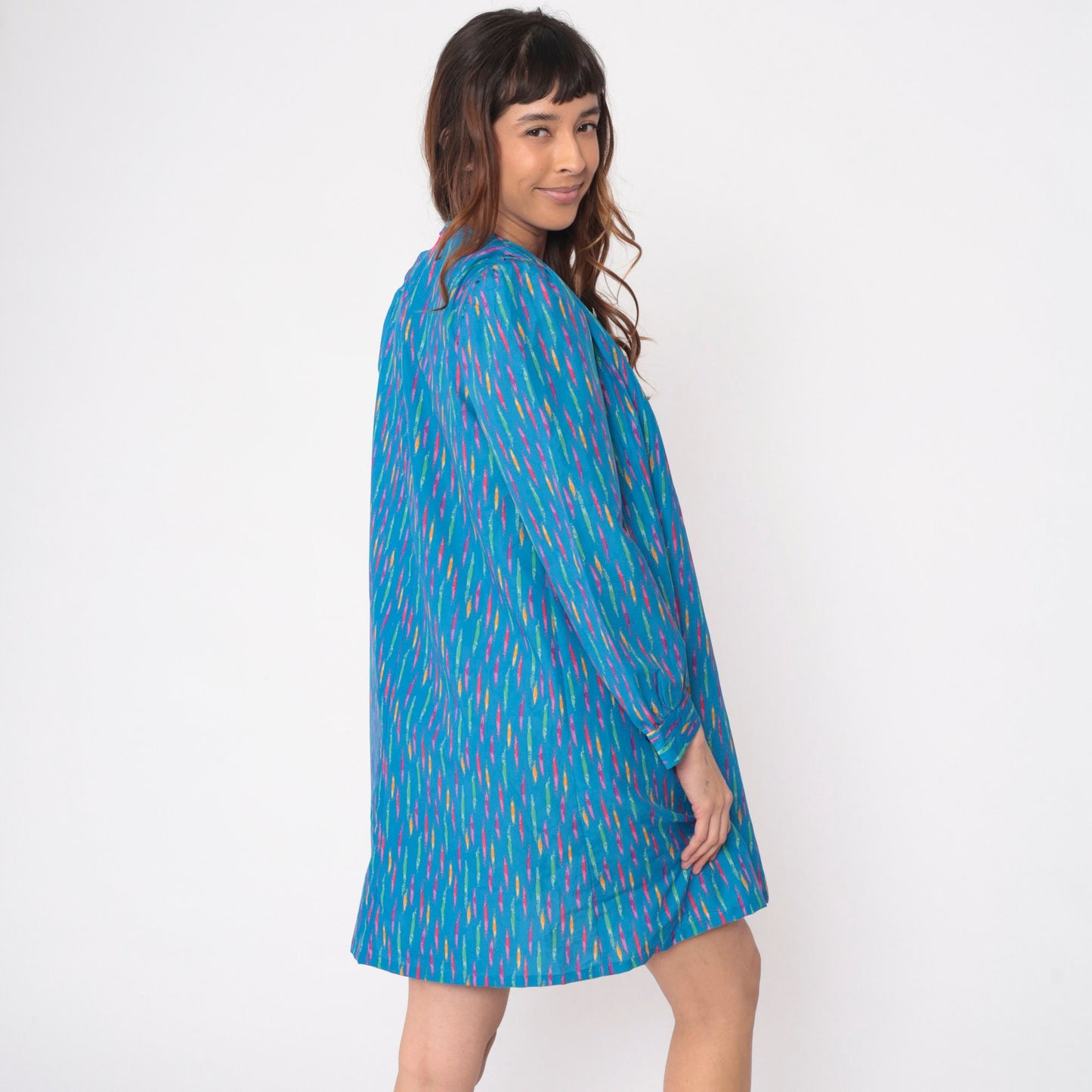 80s Mary Jane Corey California Striped Mini Dress Blue Puff Sleeve Shift Small