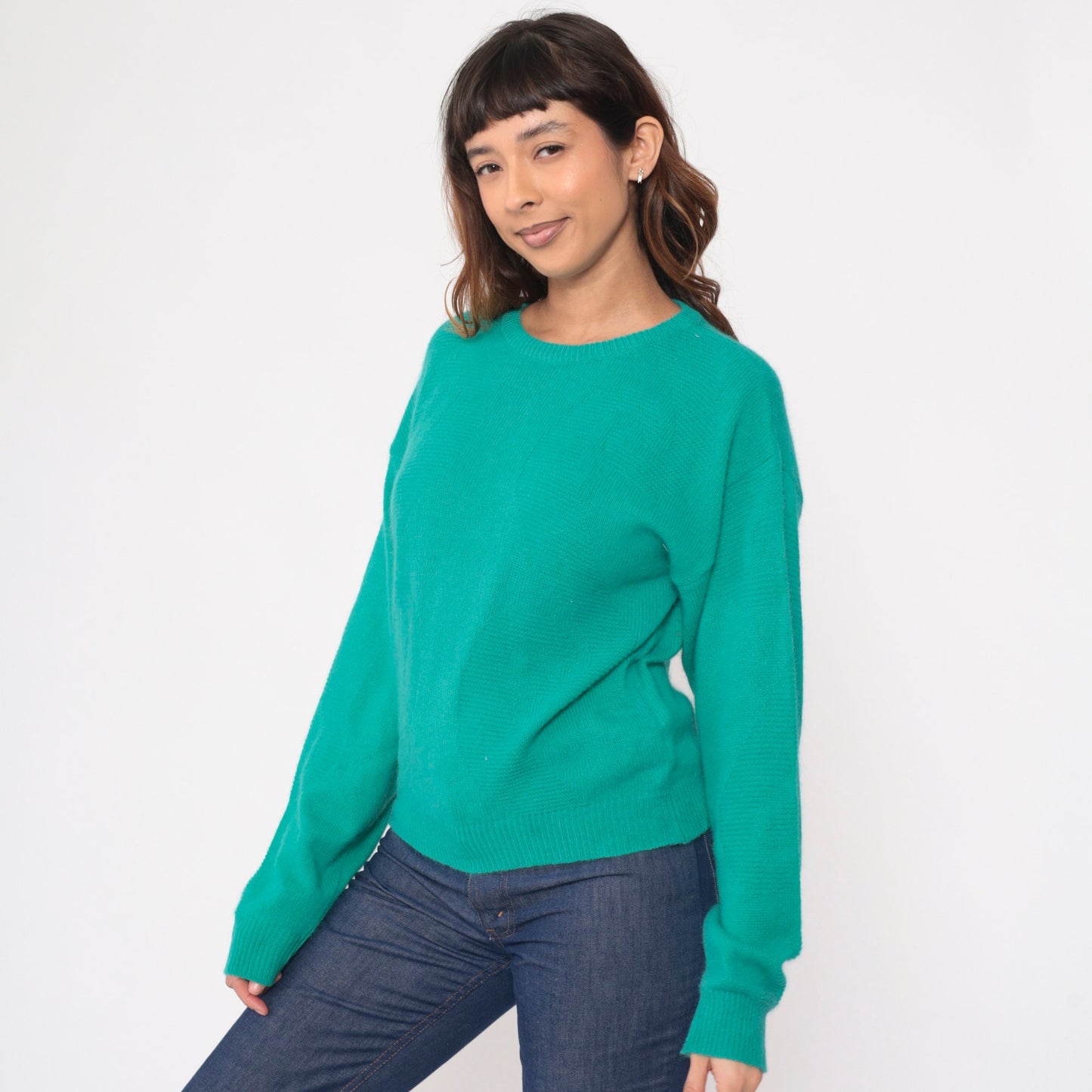 90s Pierre Cardin Lambswool Angora Sweater Green Textured Crewneck Medium
