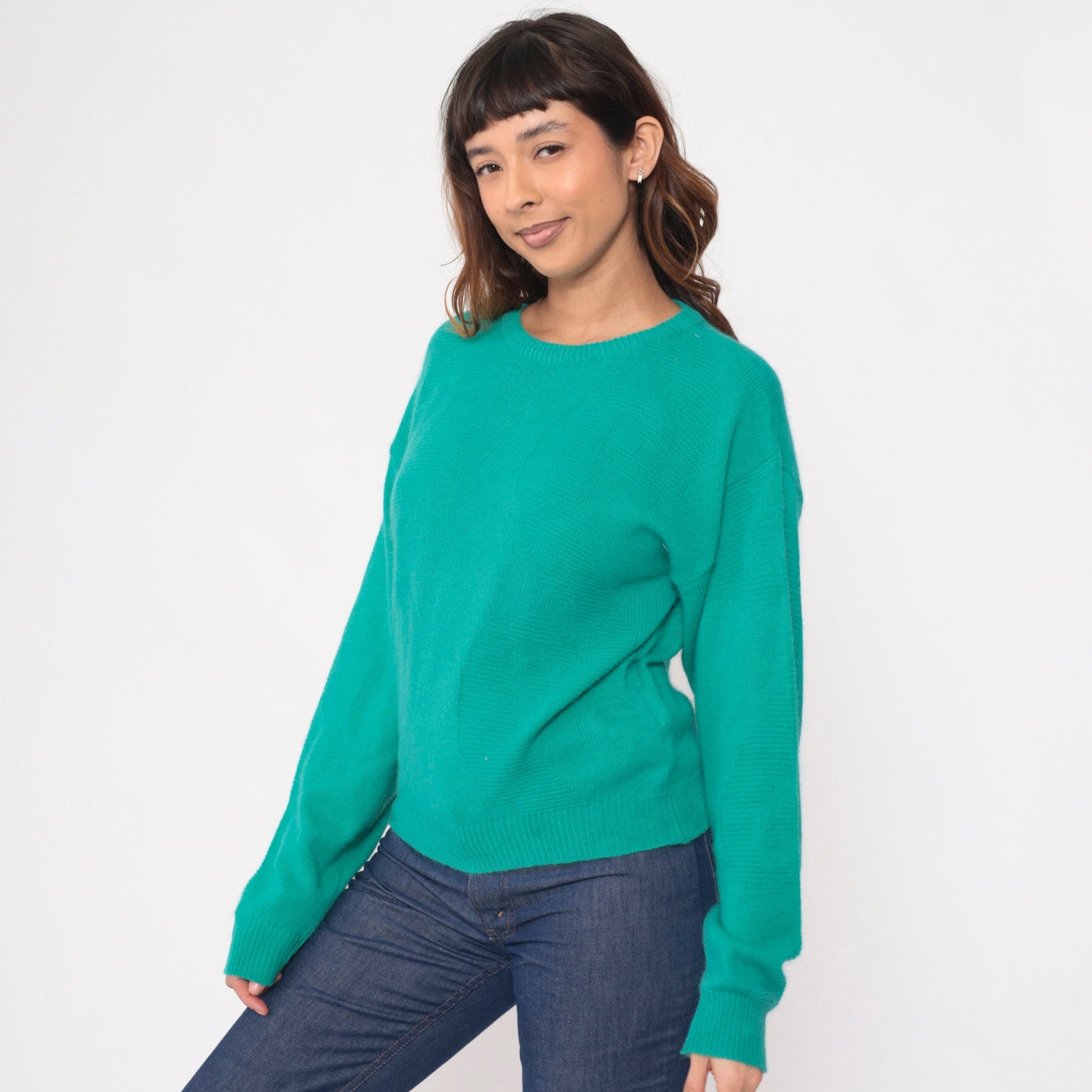 90s Pierre Cardin Lambswool Angora Sweater Green Textured Crewneck Medium